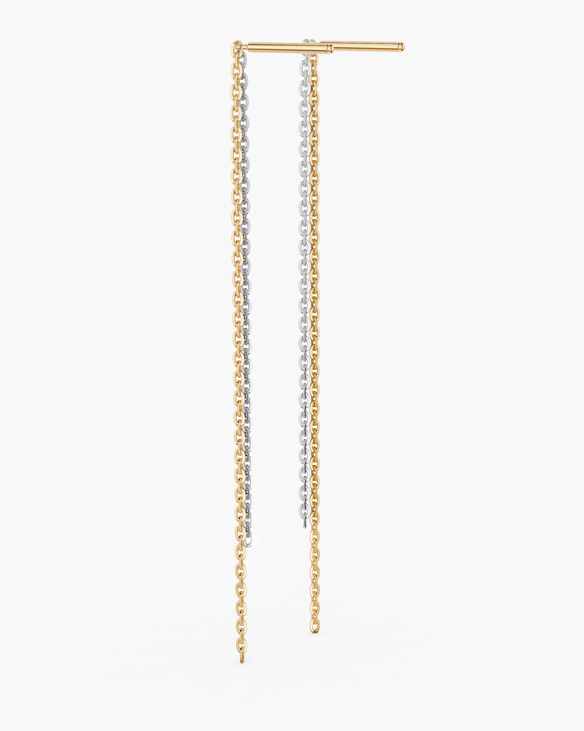 Dyo Drop Chain Earrings side profile, two fine chains falling parallel.