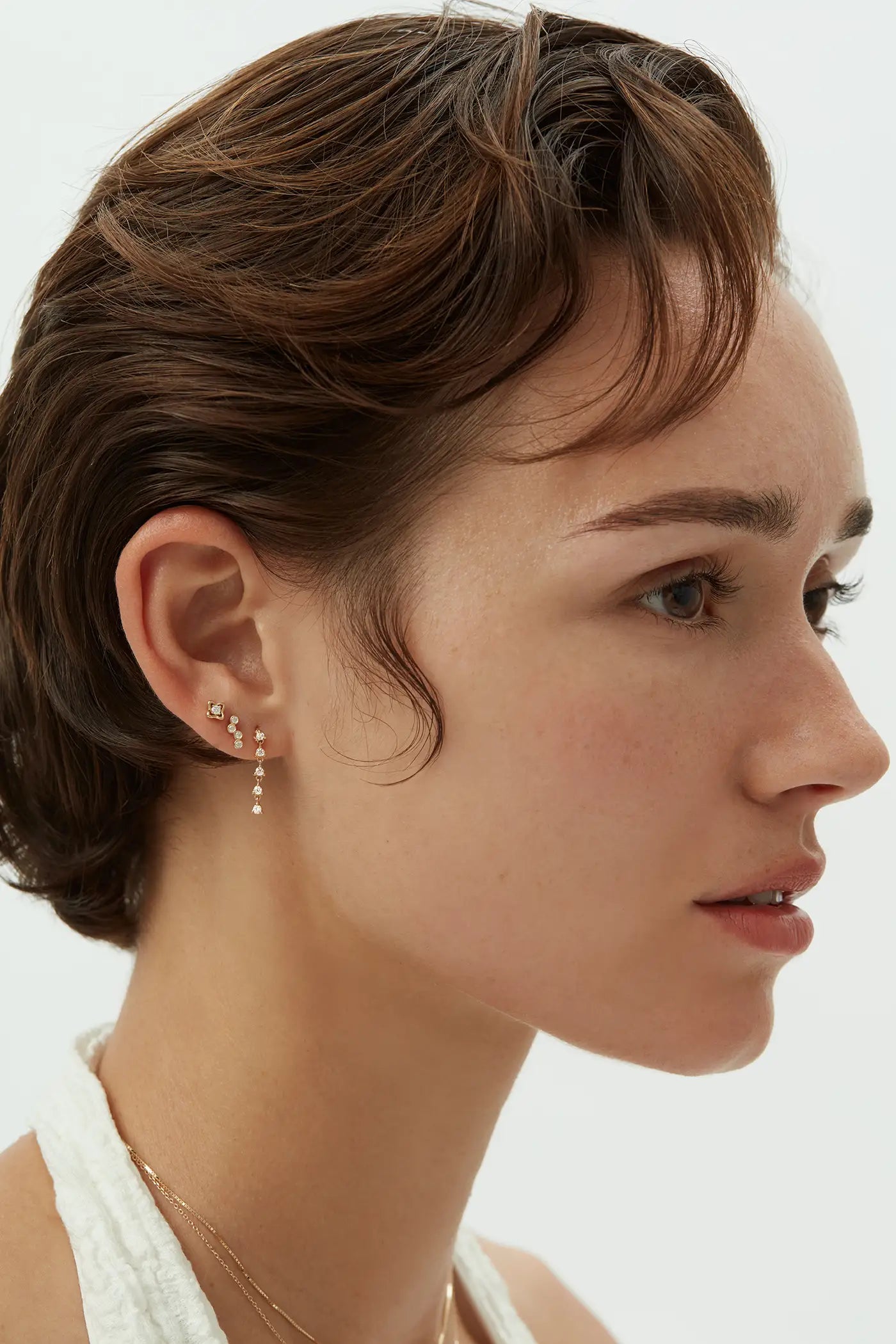 Linear Diamond Drop Earrings - White Gold