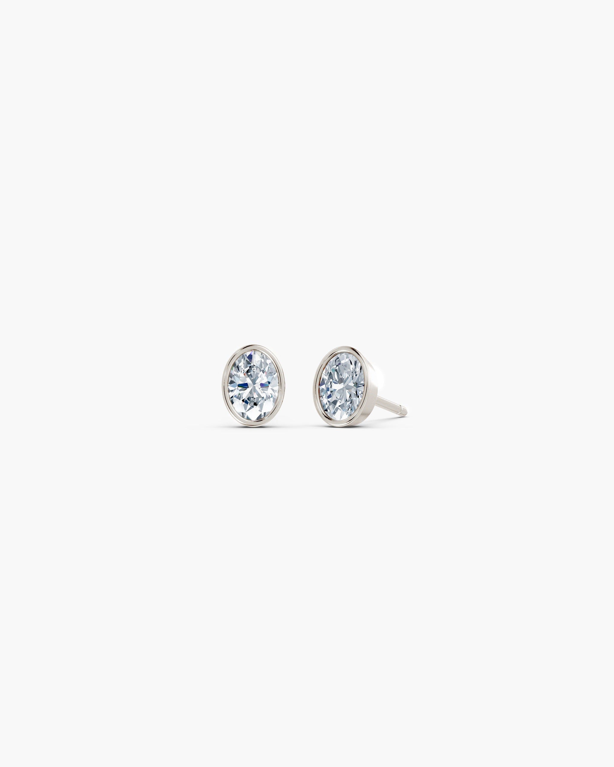 Oval bezel lab diamond stud earrings in 14k white gold, 0.25 ct each, ENEA Studio