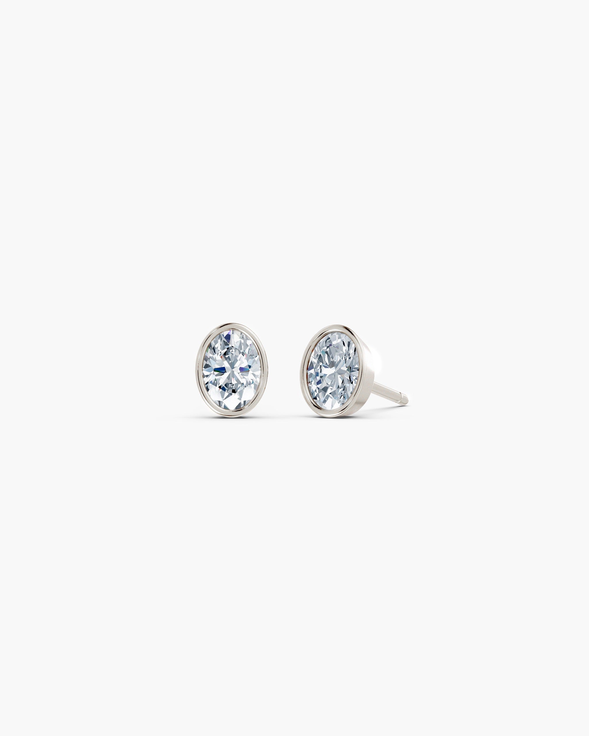 Oval bezel lab diamond stud earrings in 14k white gold, 0.50 ct each, ENEA Studio