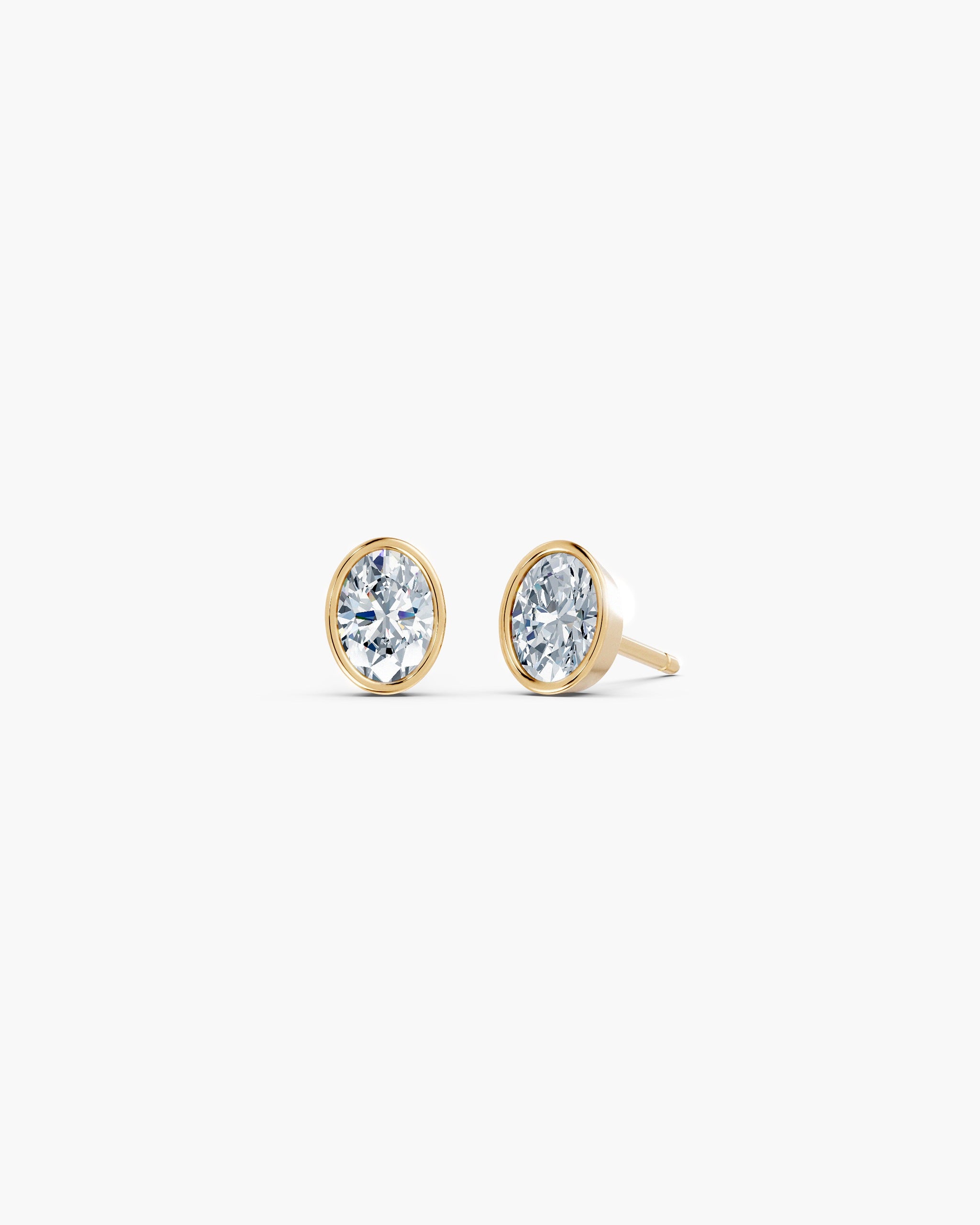 Oval bezel lab diamond stud earrings in 14k yellow gold, 0.50 ct each, ENEA Studio