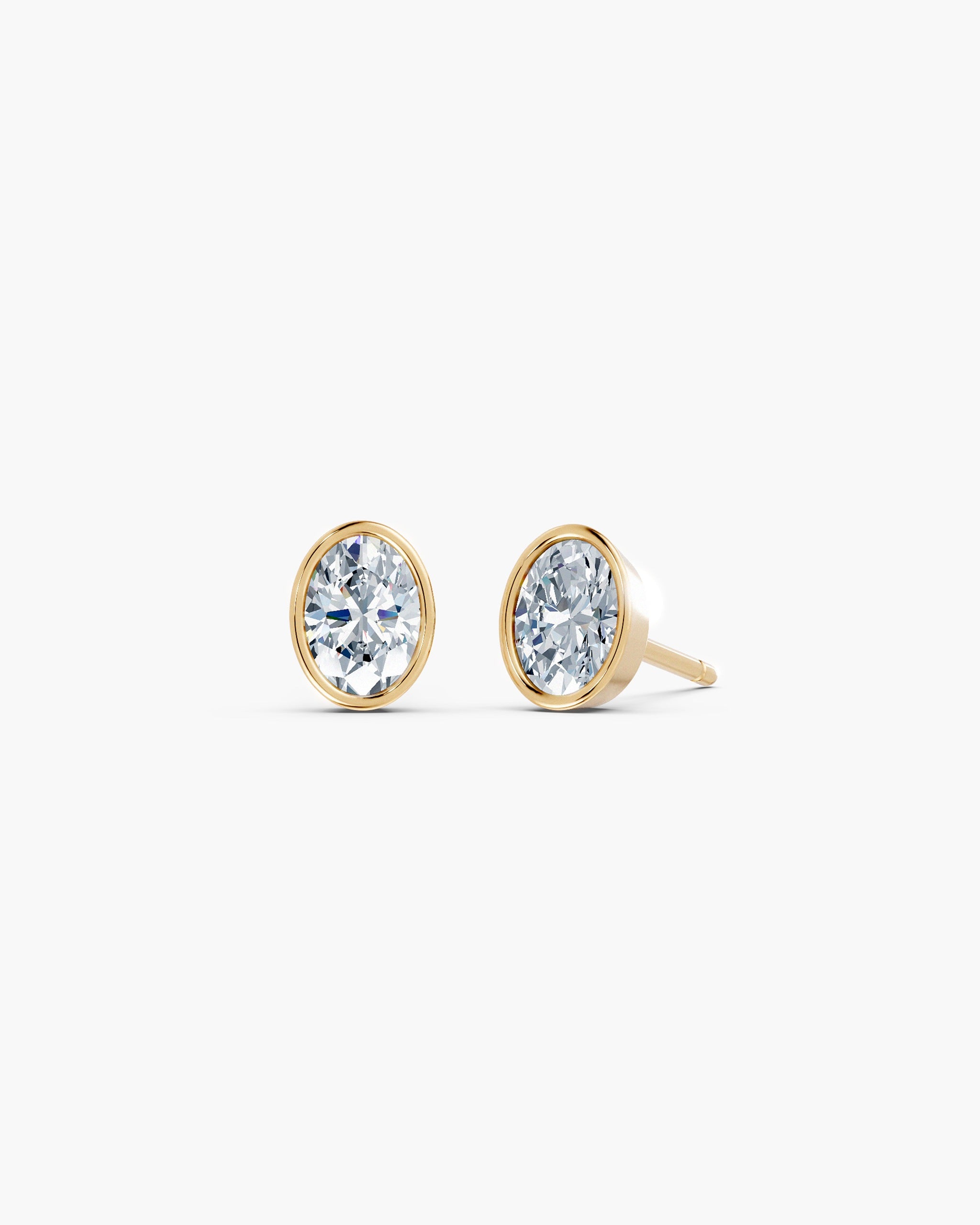 Oval bezel lab diamond stud earrings in 14k yellow gold, 1.00 ct each, ENEA Studio