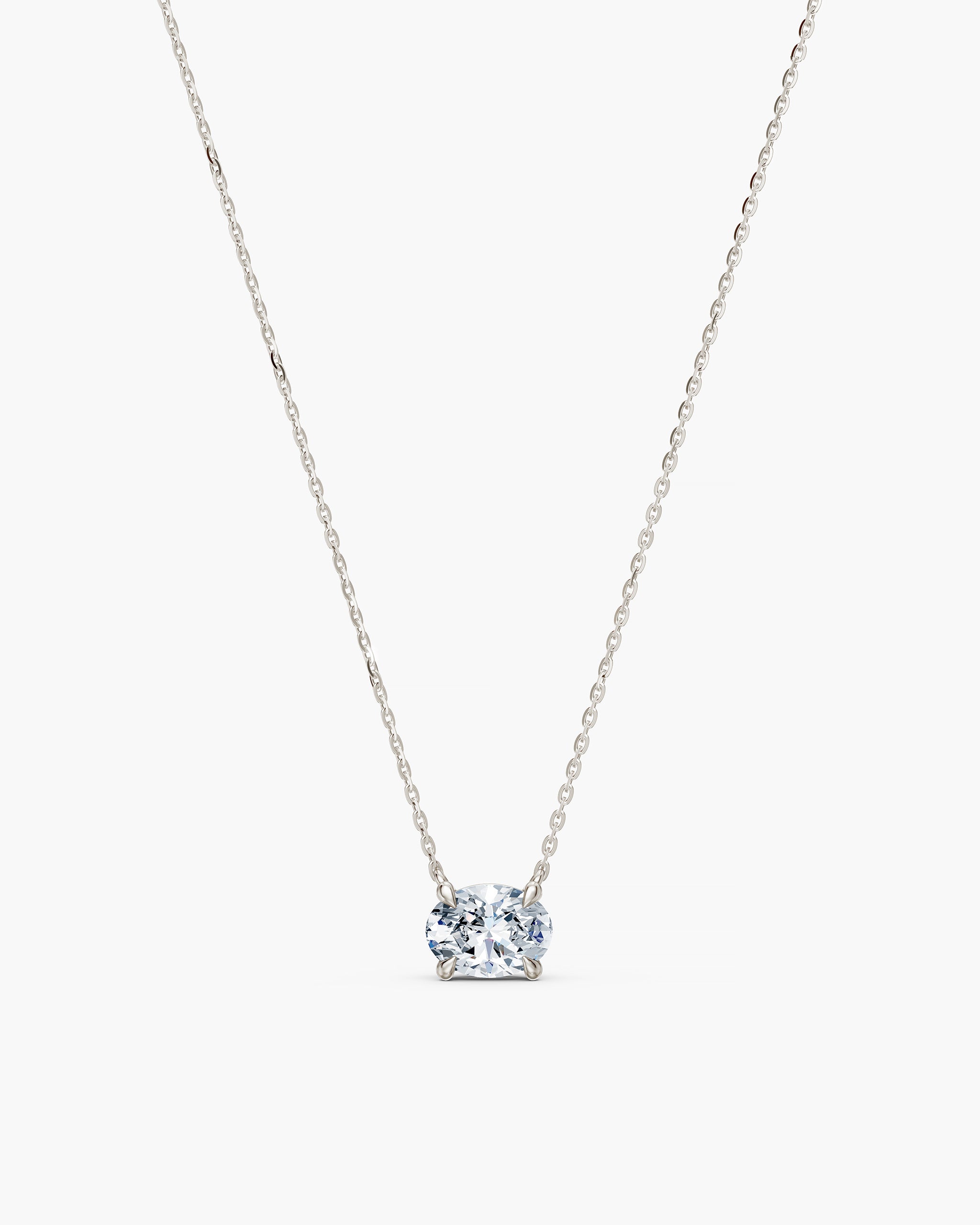 East west oval lab grown diamond solitaire necklace in 14k white gold, ENEA Studio