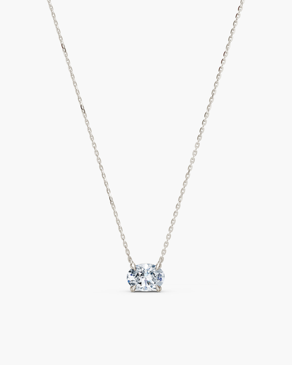 East west oval lab grown diamond solitaire necklace in 14k white gold, ENEA Studio