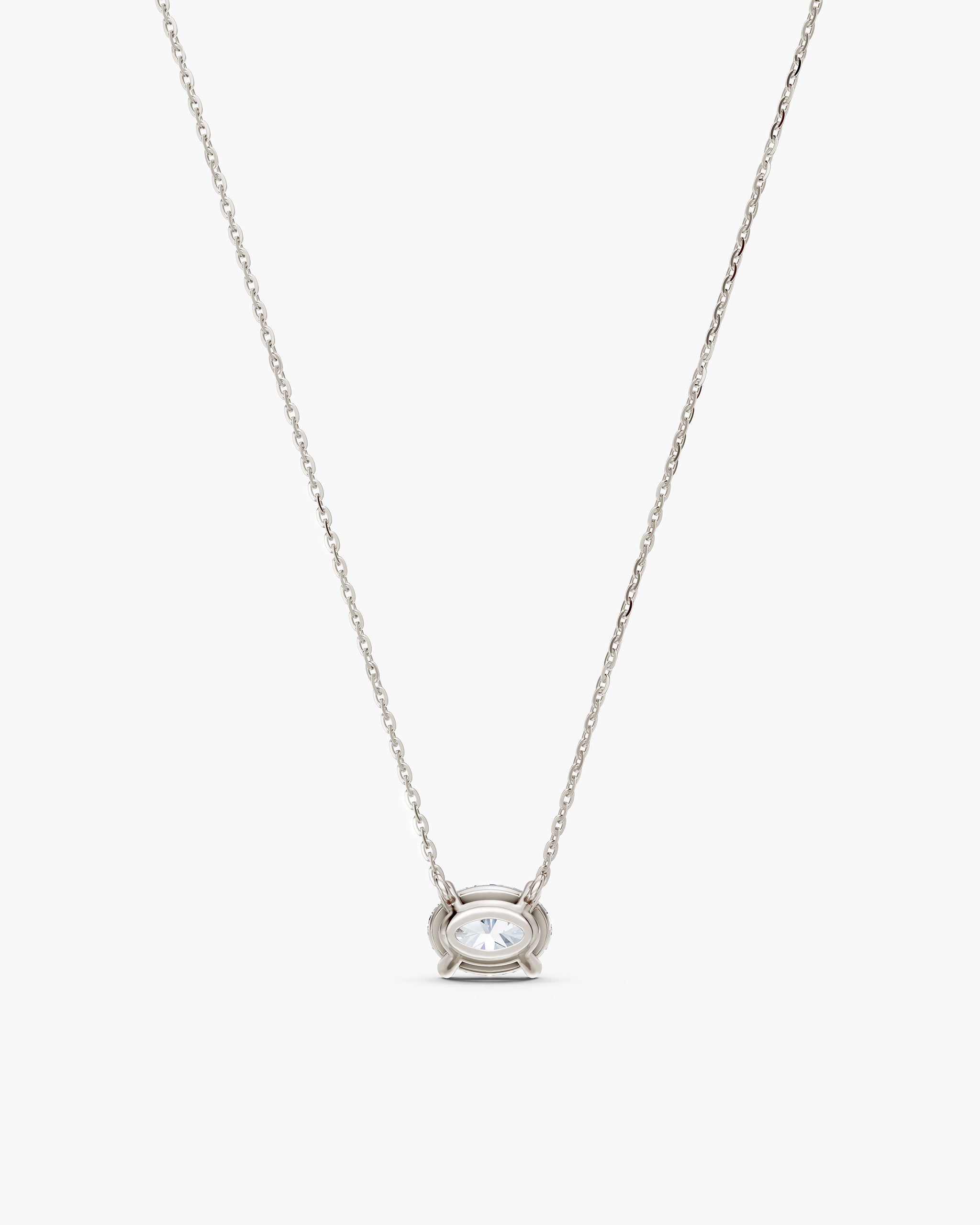 Back of the oval diamond pendant setting in 14k white gold, ENEA Studio