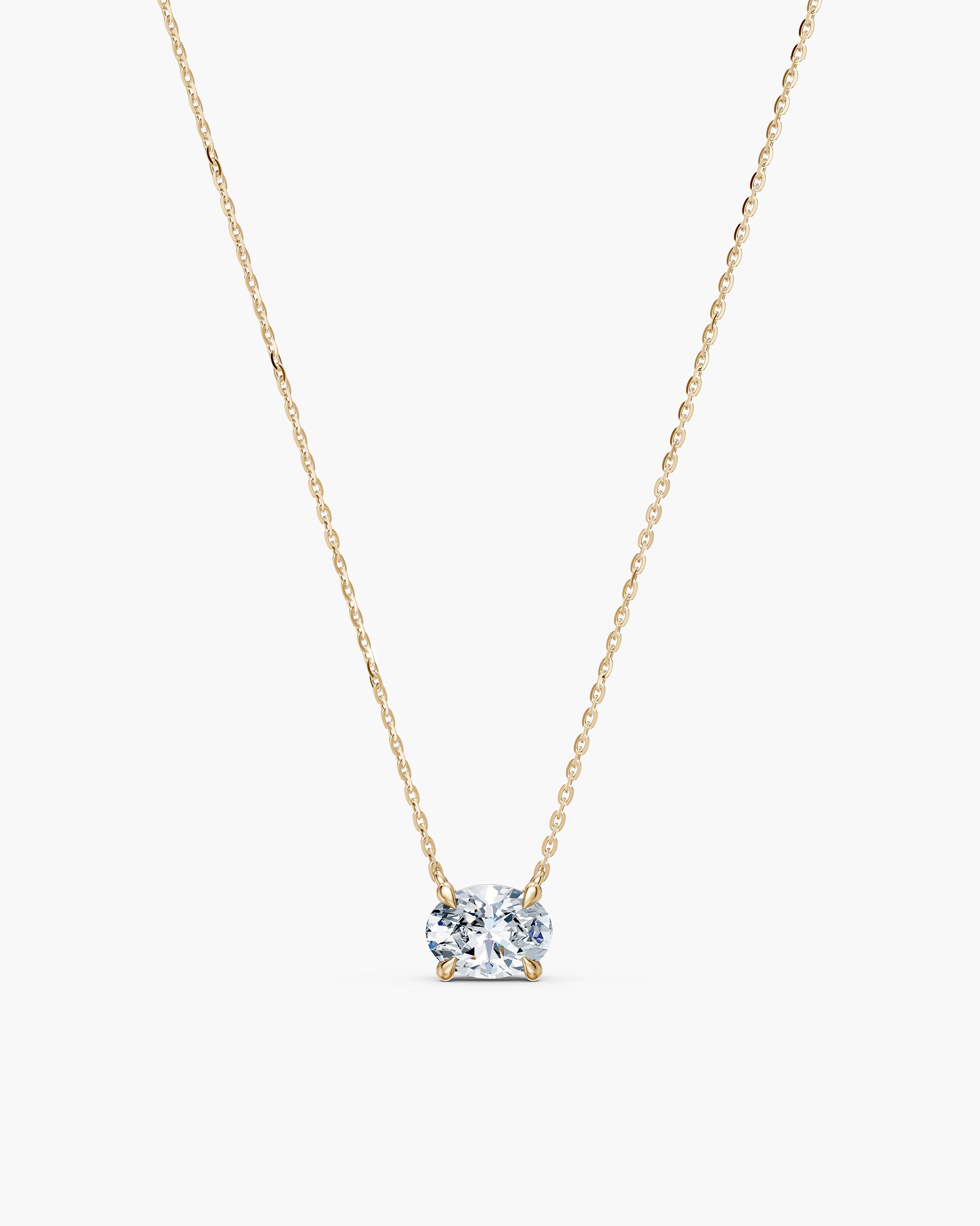 East west oval lab grown diamond solitaire necklace in 14k yellow gold, ENEA Studio