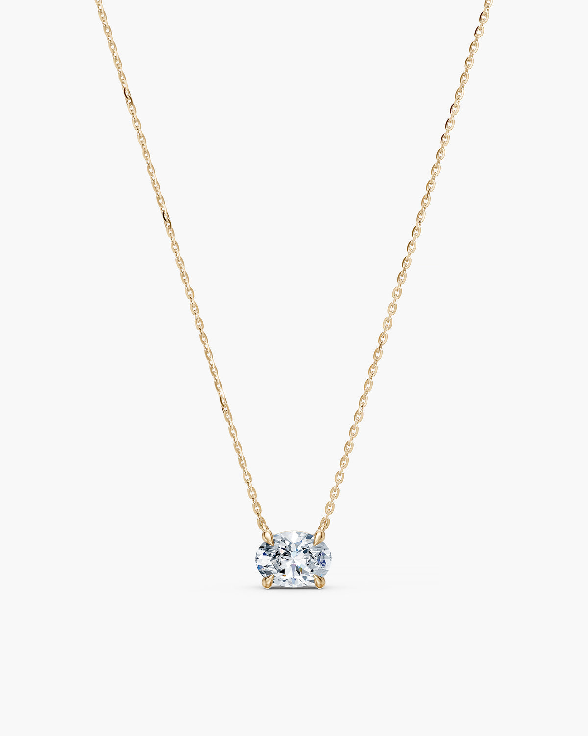 East west oval lab grown diamond solitaire necklace in 14k yellow gold, ENEA Studio