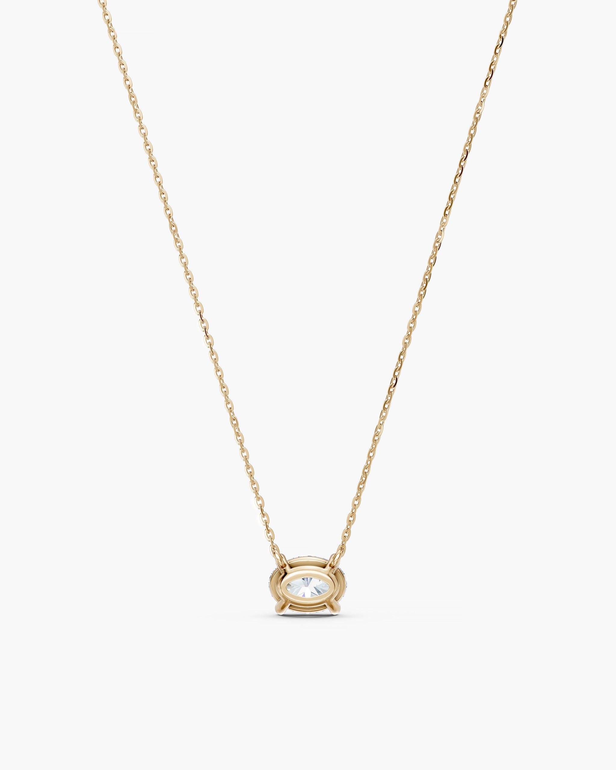 Back of the oval diamond pendant setting in 14k yellow gold, ENEA Studio