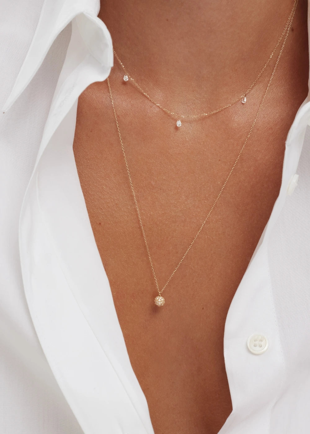 Pavé Diamond Ball Necklace - Rose Gold