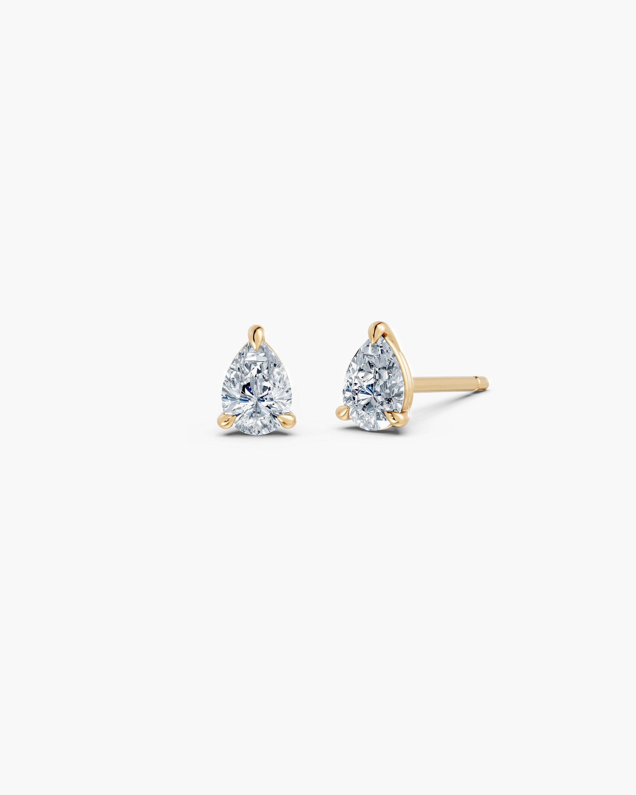 Pear lab diamond stud earrings in 14k yellow gold, 0.50 ct each, ENEA Studio