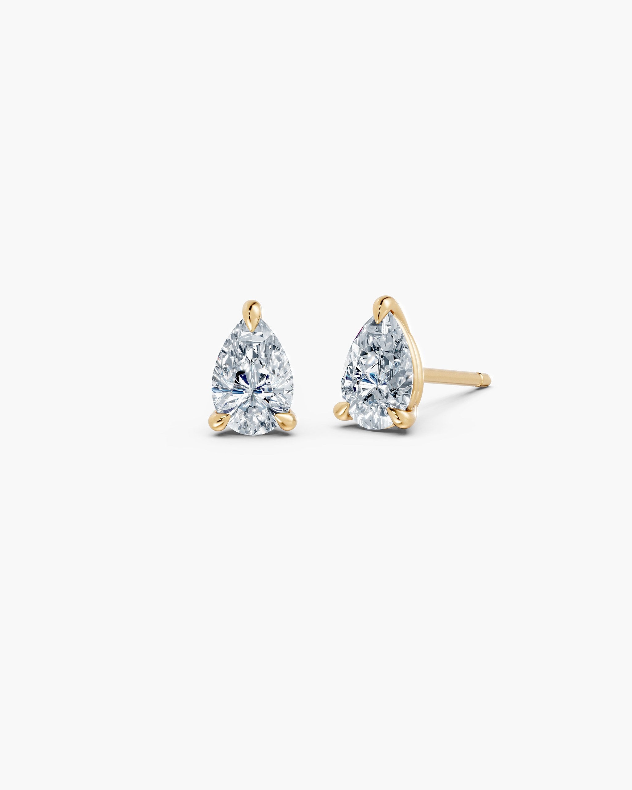 Pear lab diamond stud earrings in 14k yellow gold, 1.00 ct each, ENEA Studio