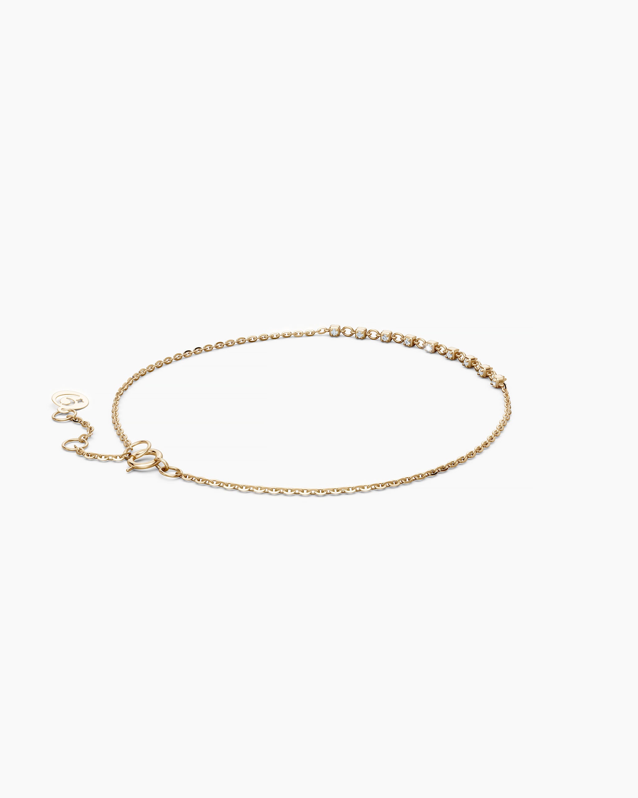 Back angle of a petite diamond tennis bracelet and clasp closure in 14k yellow gold by ENEA Studio