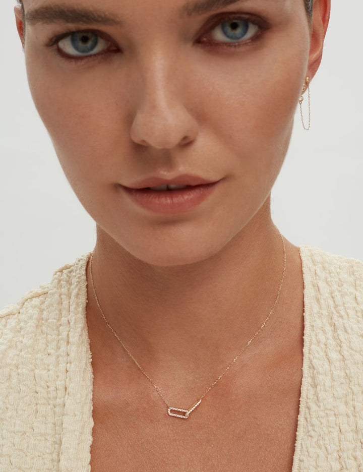 Diamond bar necklace in 14k gold, ENEA Studio
