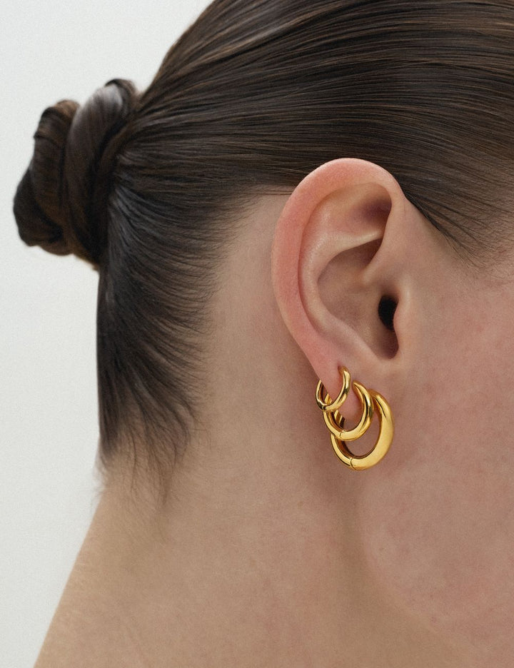 Stacked gold hoop earrings, ENEA Studio