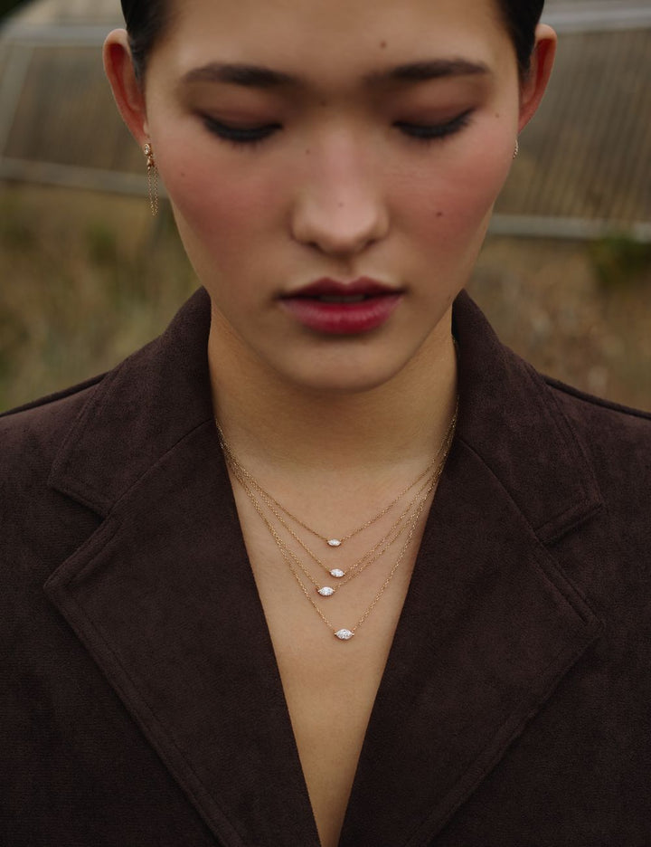Layered diamond necklaces in 14k gold, ENEA Studio