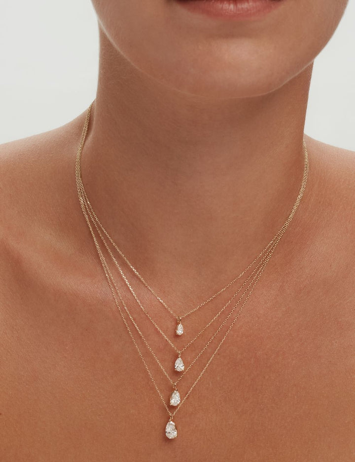 Layered pear diamond solitaire necklaces, ENEA Studio