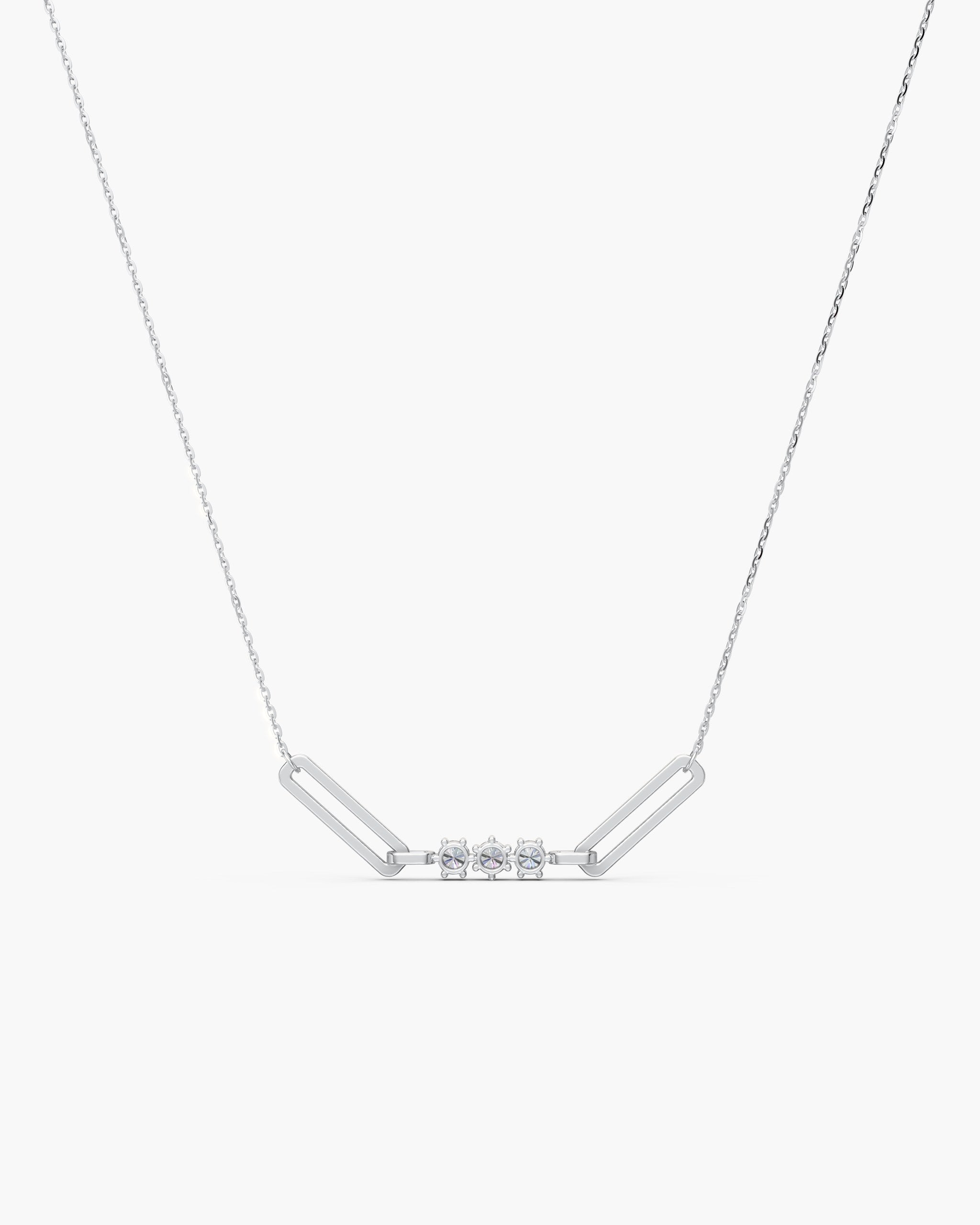 Back of the Tria paperclip pendant in 14k white gold with open settings, ENEA Studio