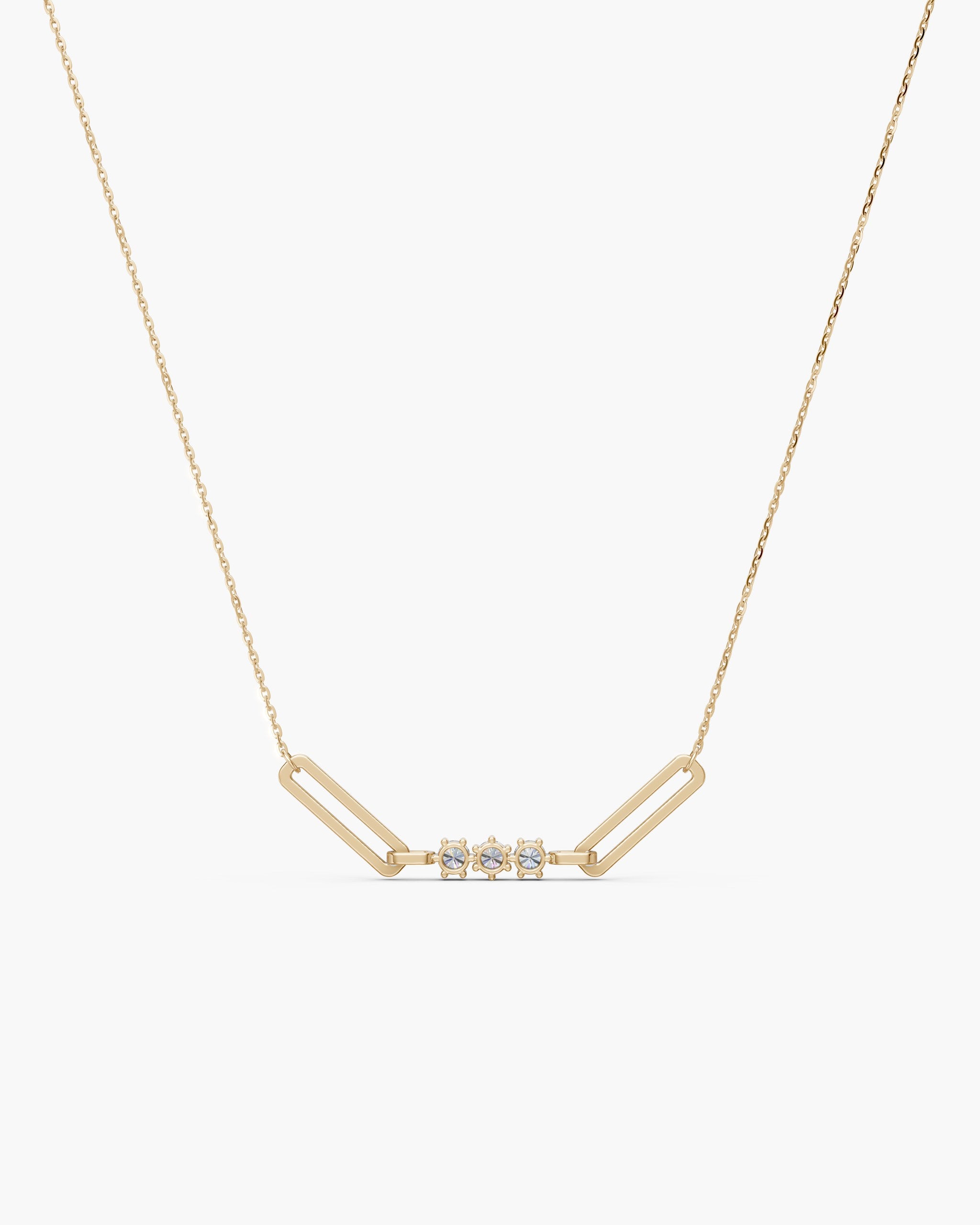 Back of the Tria paperclip pendant in 14k yellow gold with open settings, ENEA Studio