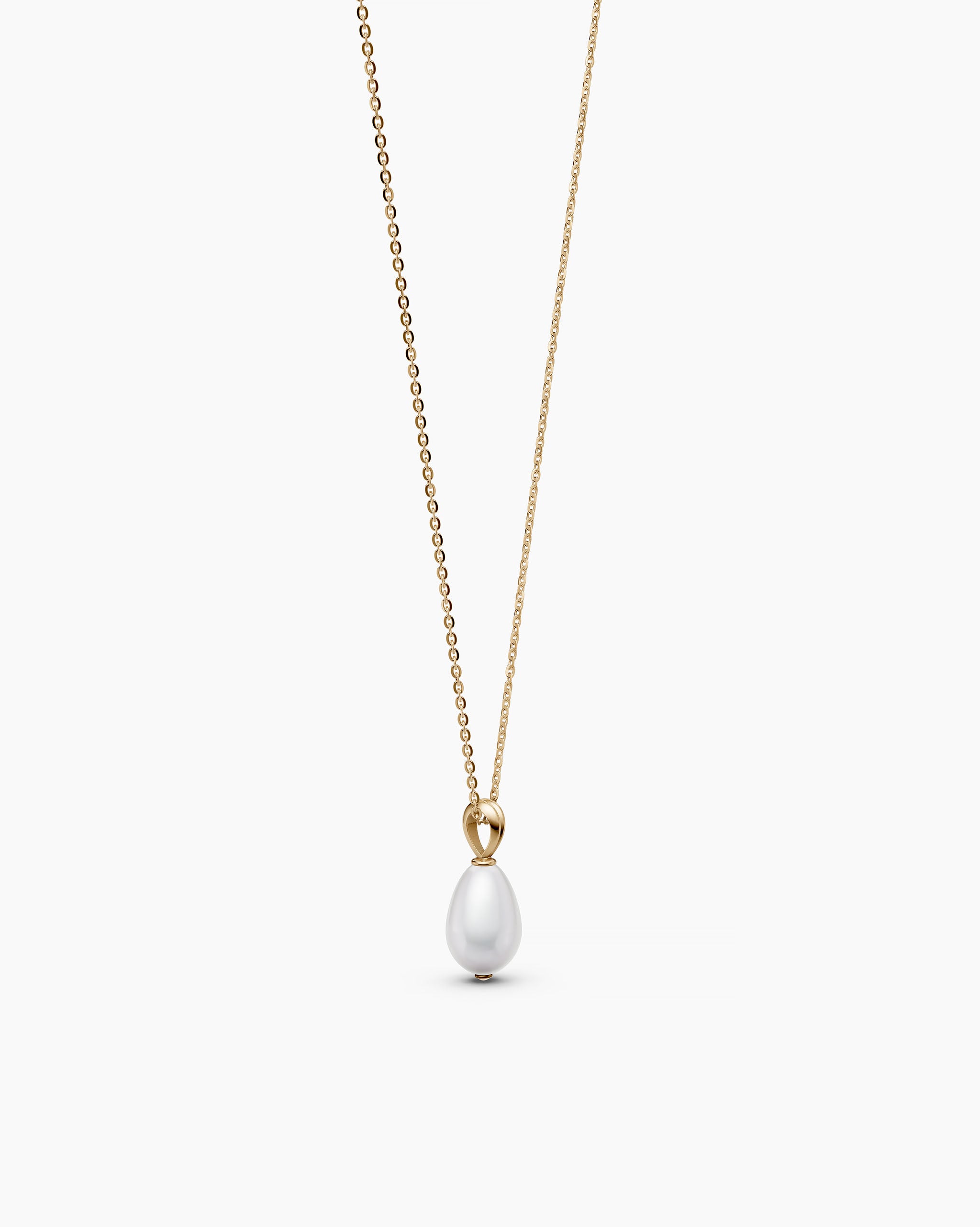 Side view of a baroque pearl necklace in 14k solid gold, handcrafted by ENEA Studio in Athens