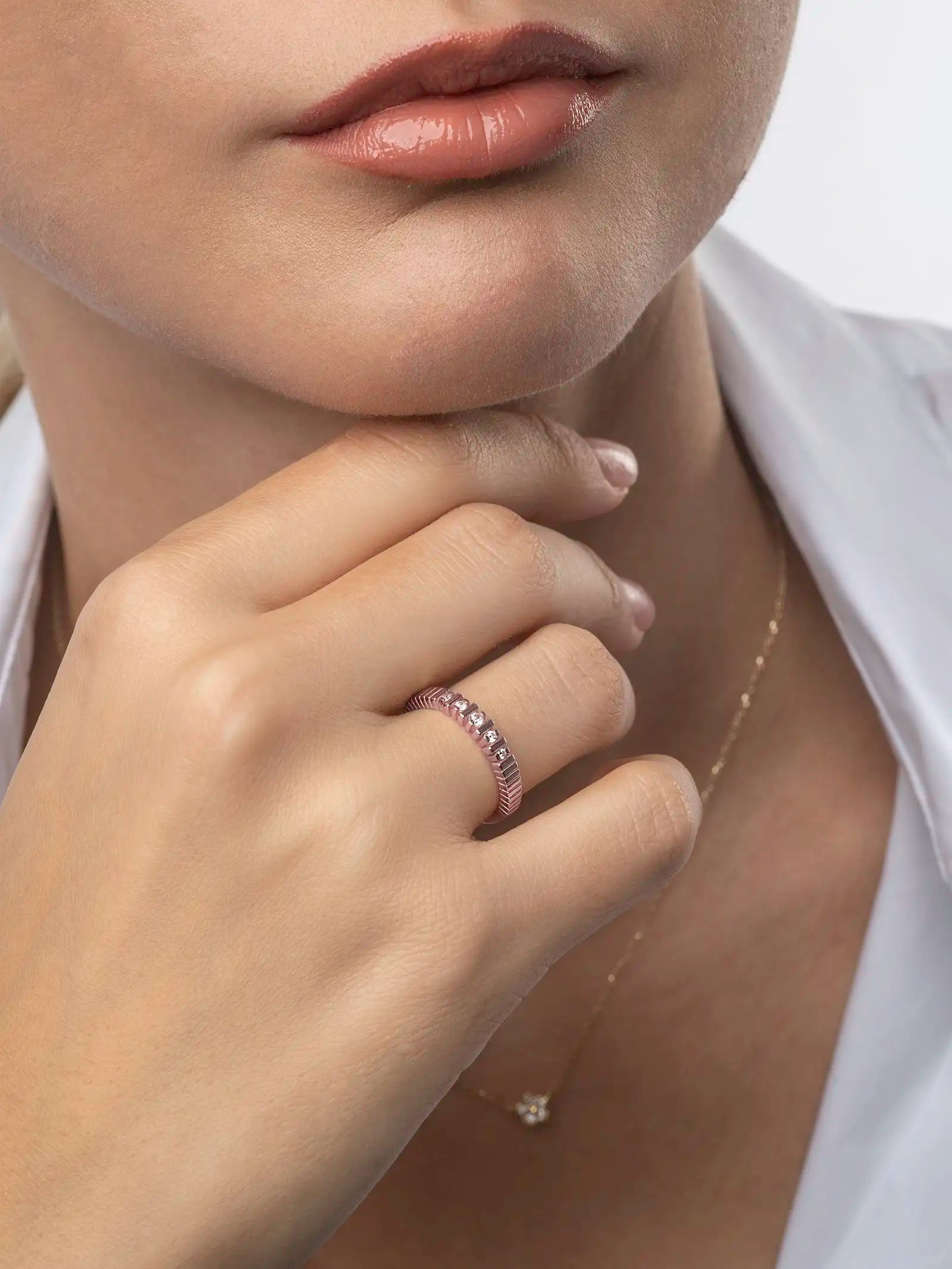 Fluted Diamond Ring - Rose Gold