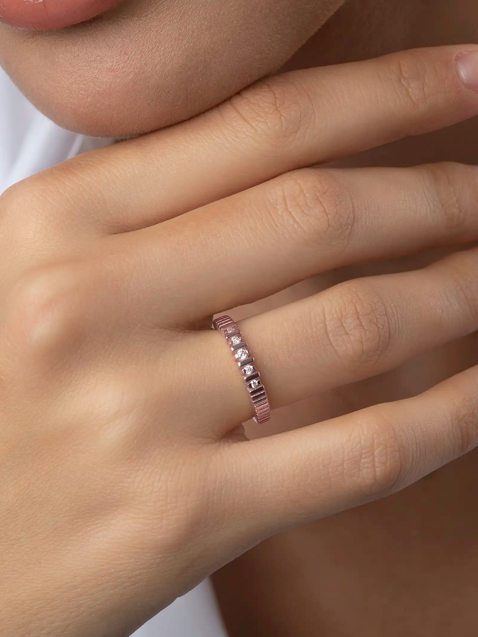 Fluted Diamond Ring - Rose Gold