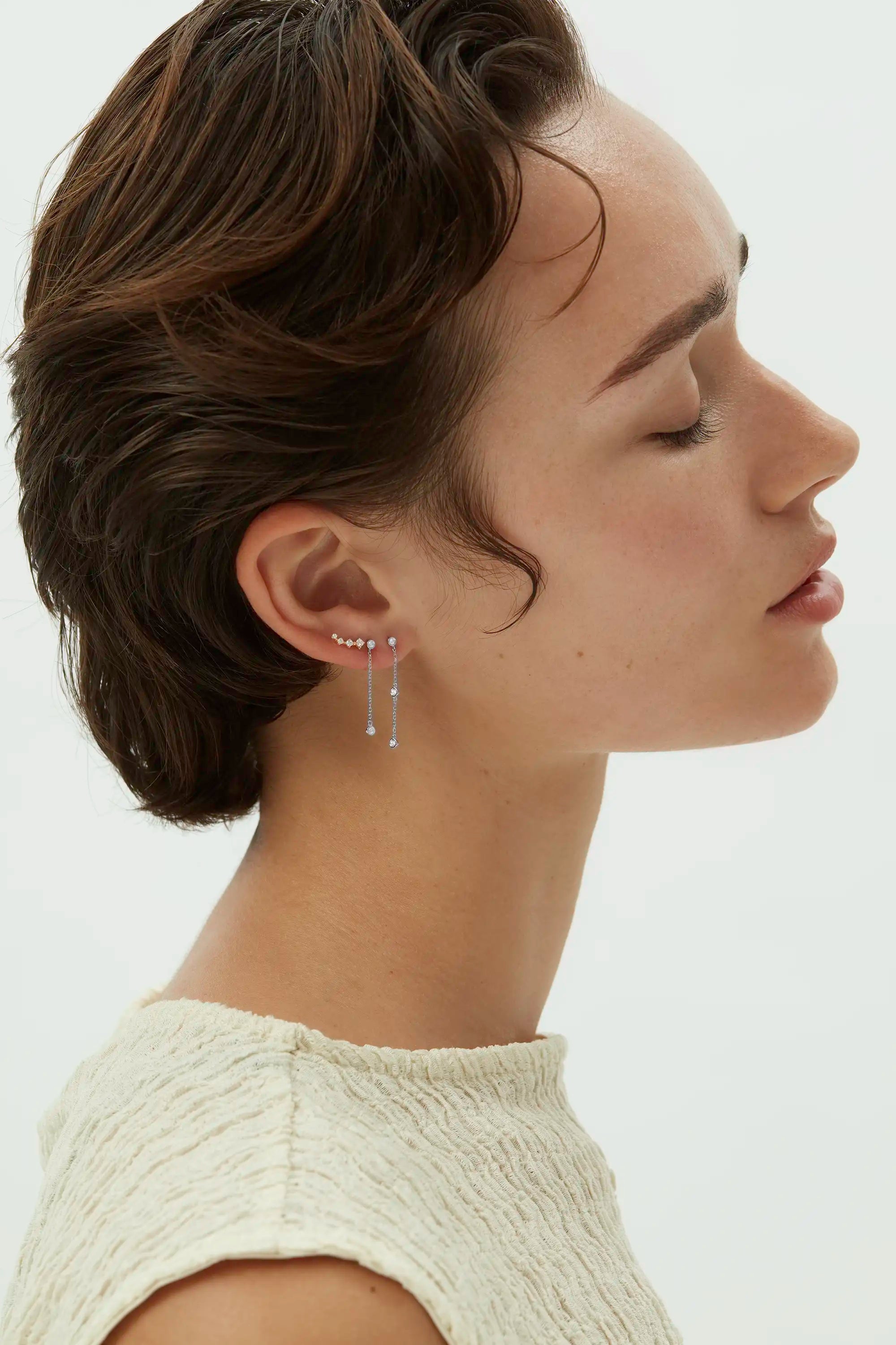 Galini Trio Drop Earrings - White Gold