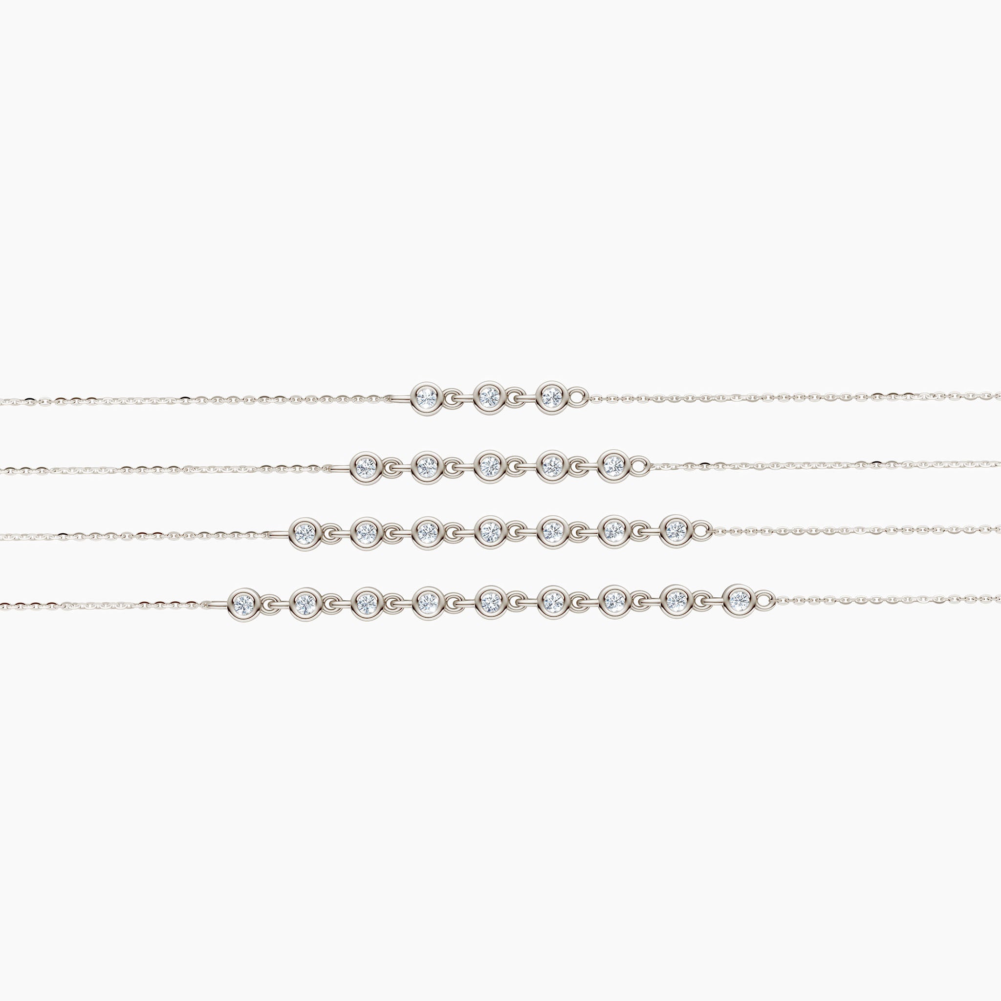 14k white gold link tennis diamond bracelet on white background