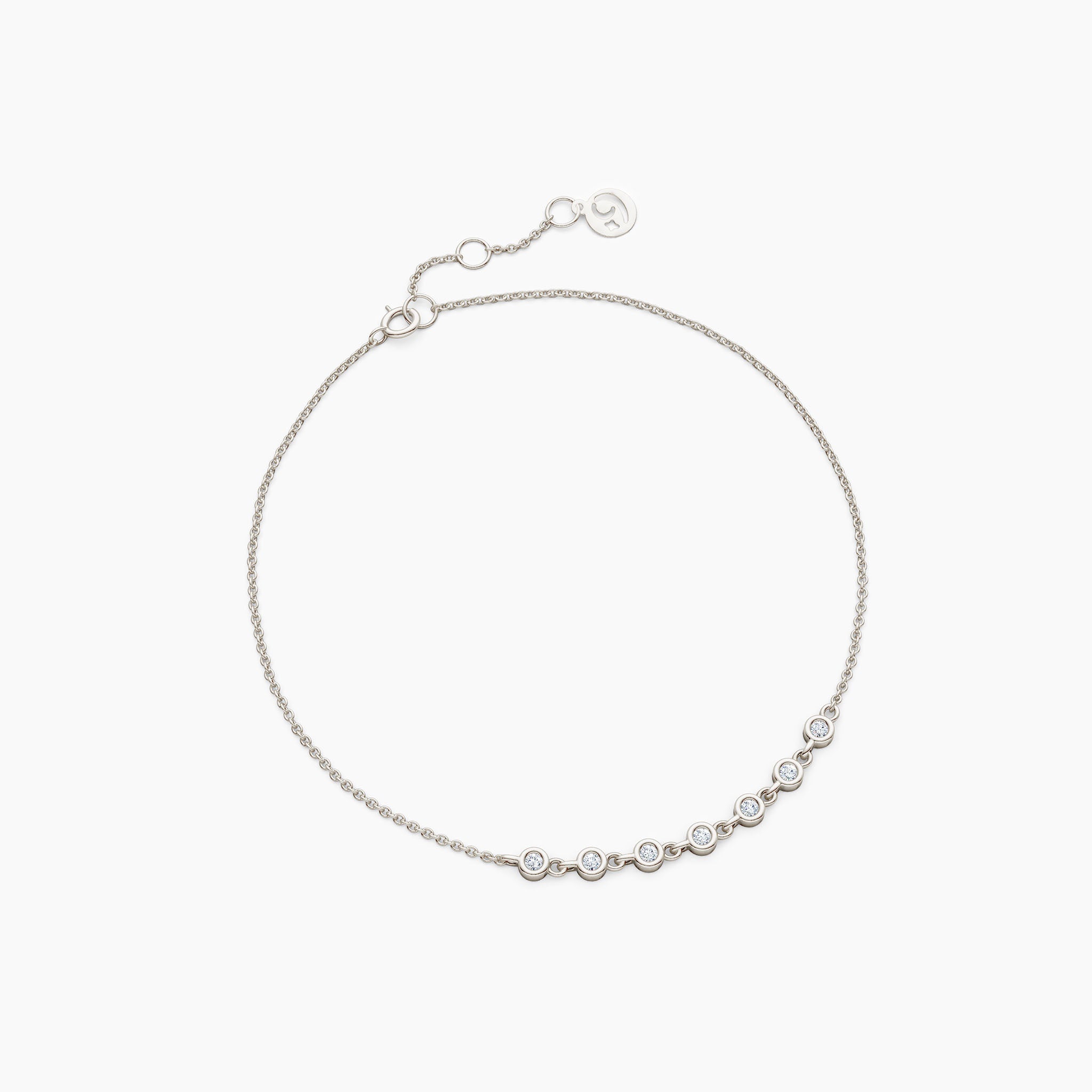 14k white gold link tennis diamond bracelet on white background