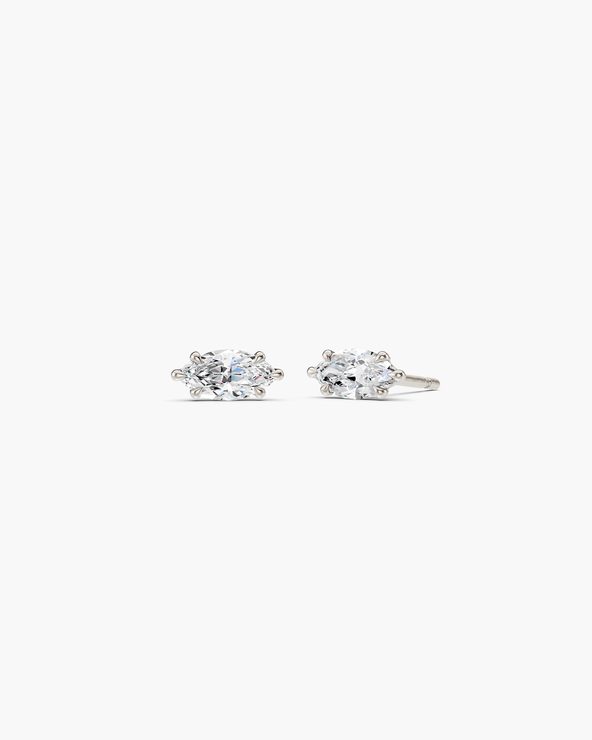 East west marquise diamond stud earrings in 14k white gold, ENEA Studio