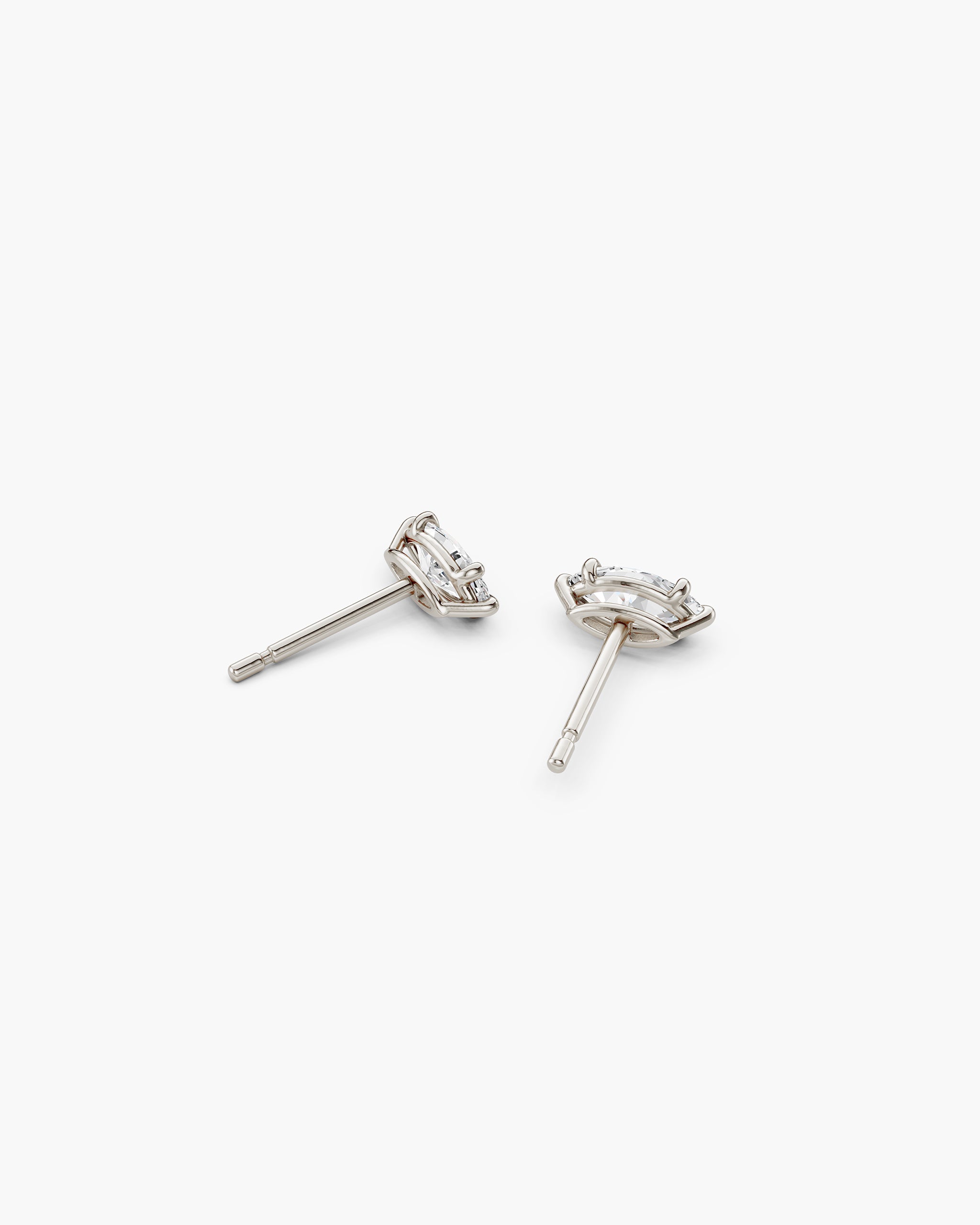 Back of the marquise stud setting and post in 14k white gold, ENEA Studio