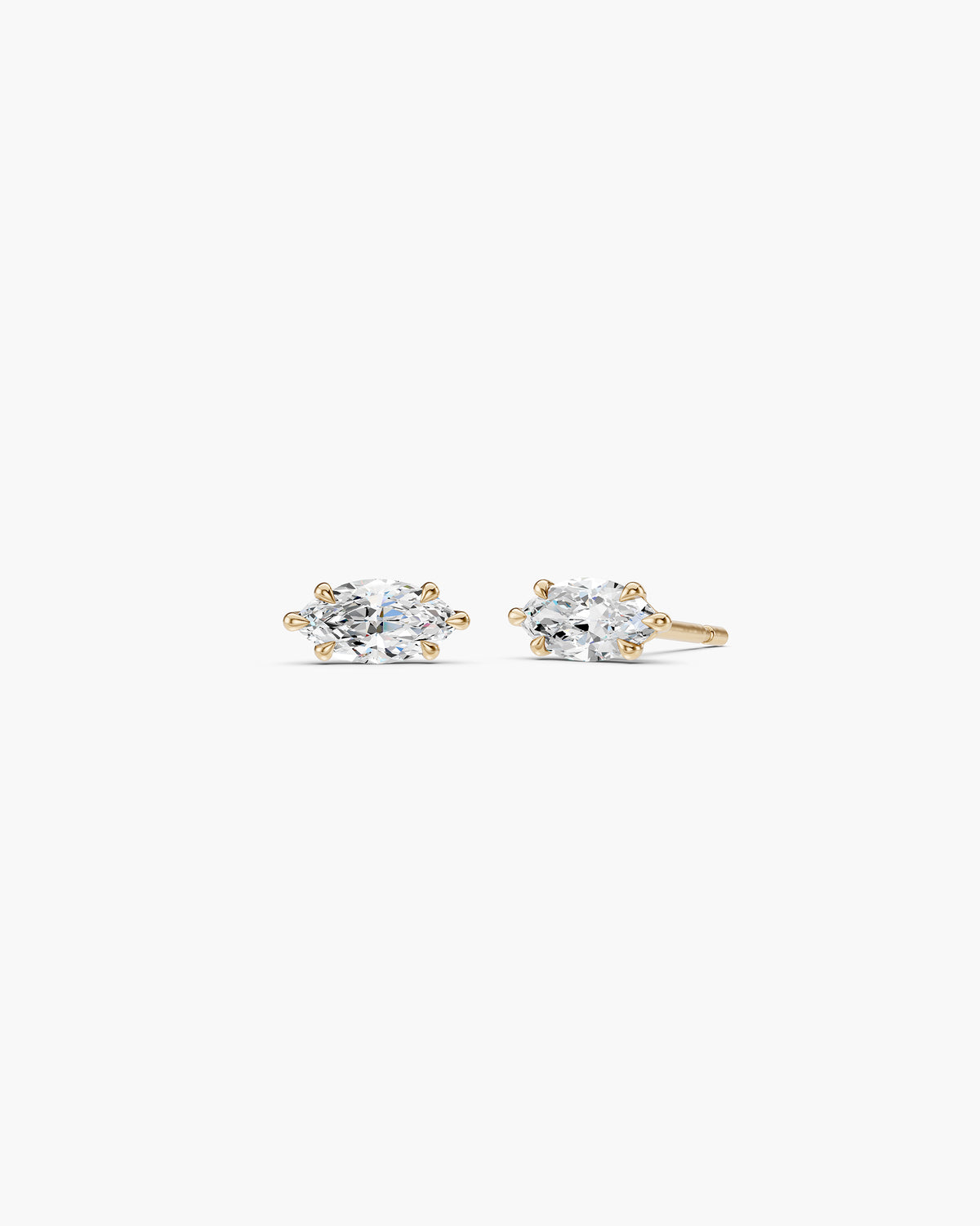 East west marquise diamond stud earrings in 14k yellow gold, ENEA Studio