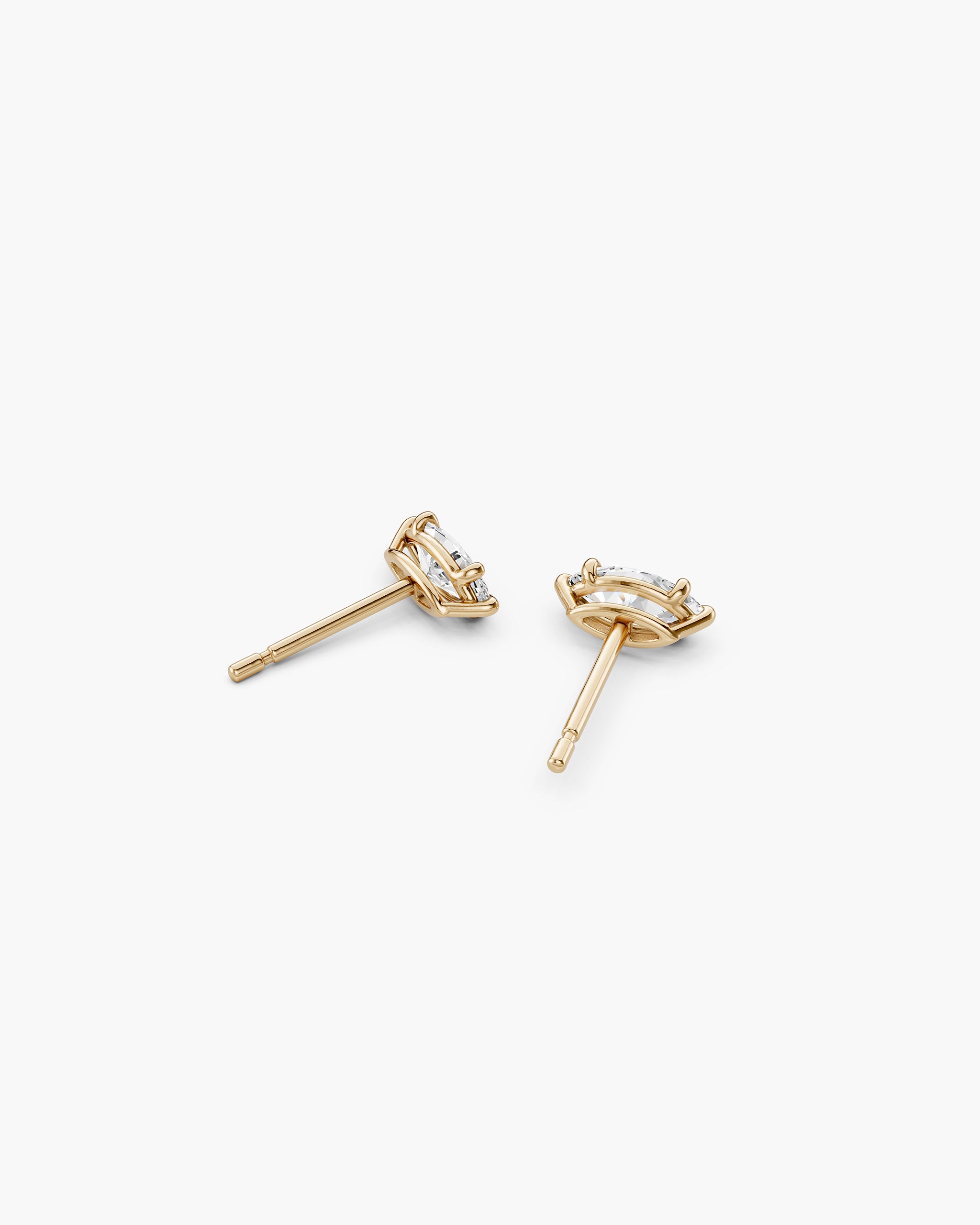 Back of the marquise stud setting and post in 14k yellow gold, ENEA Studio