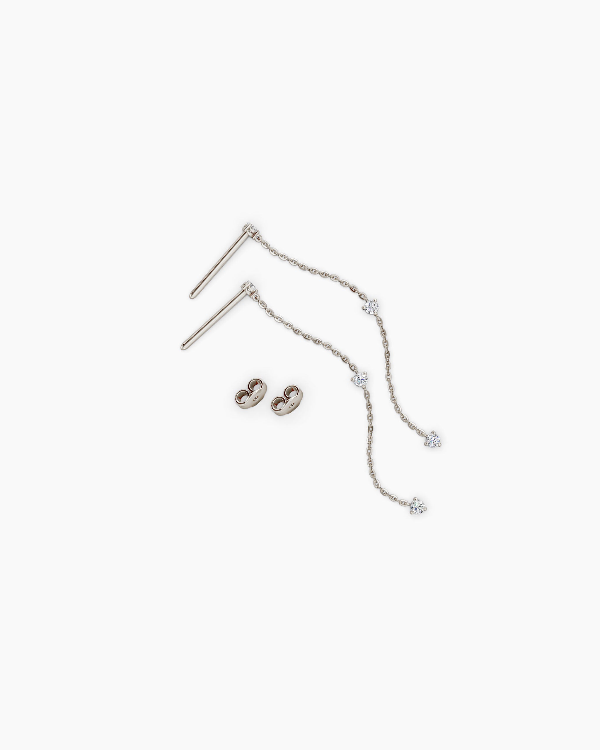 Gold drop earrings with natural diamonds and fine chain