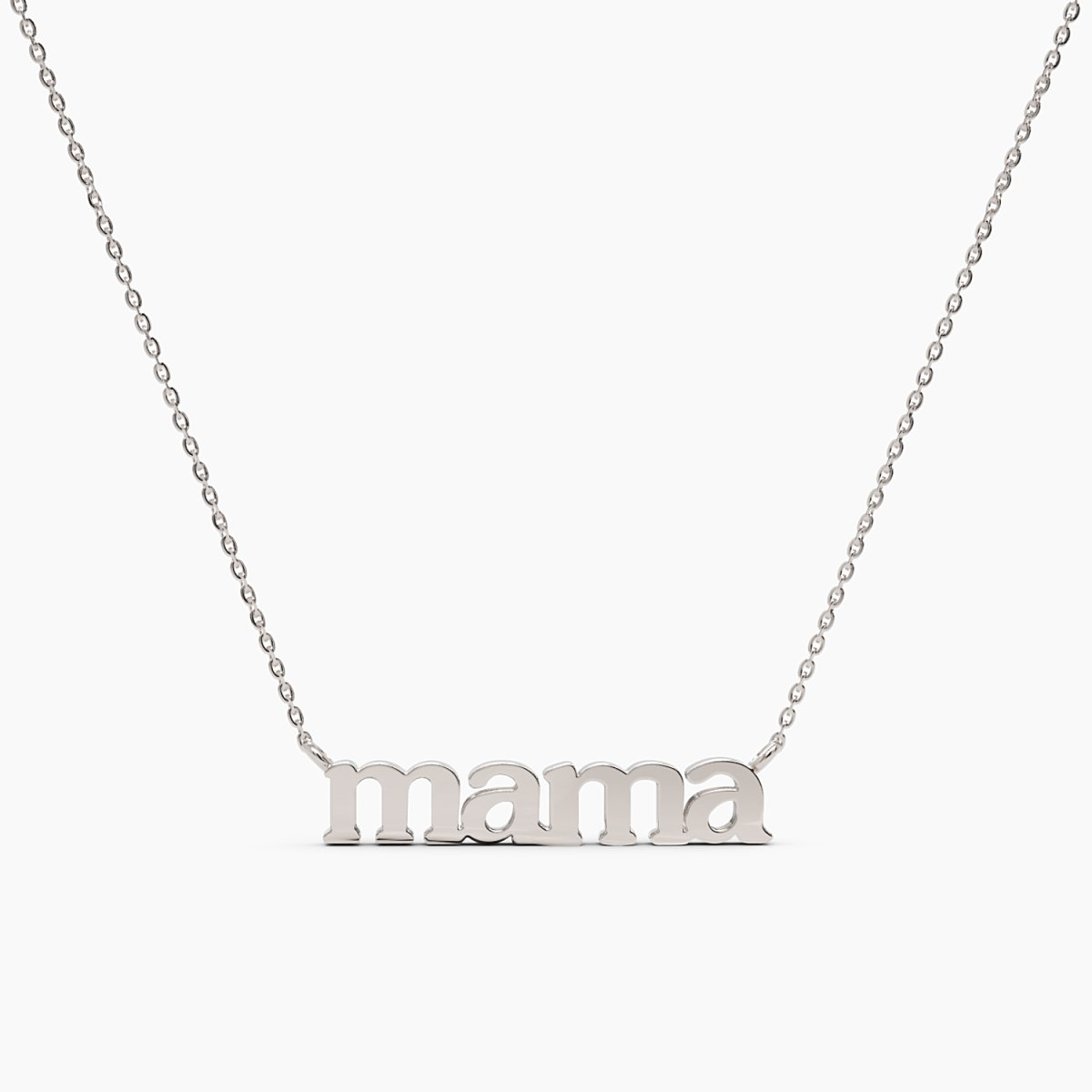 Solid White Gold Mama Necklace on light grey background
