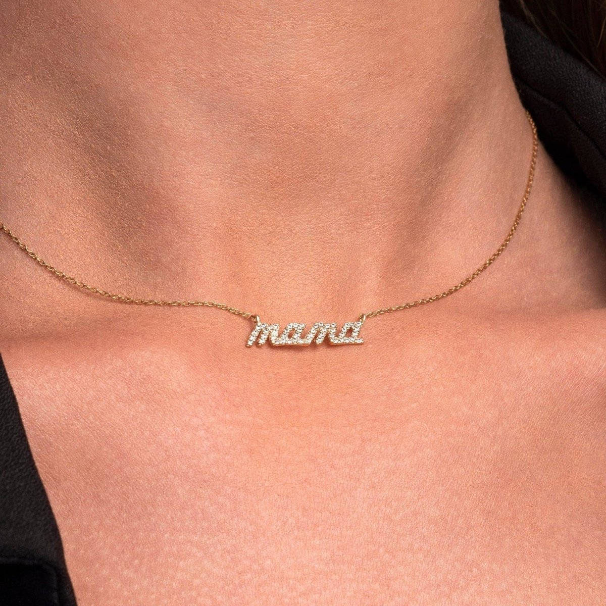 Diamond Mama Necklace on a model angled view