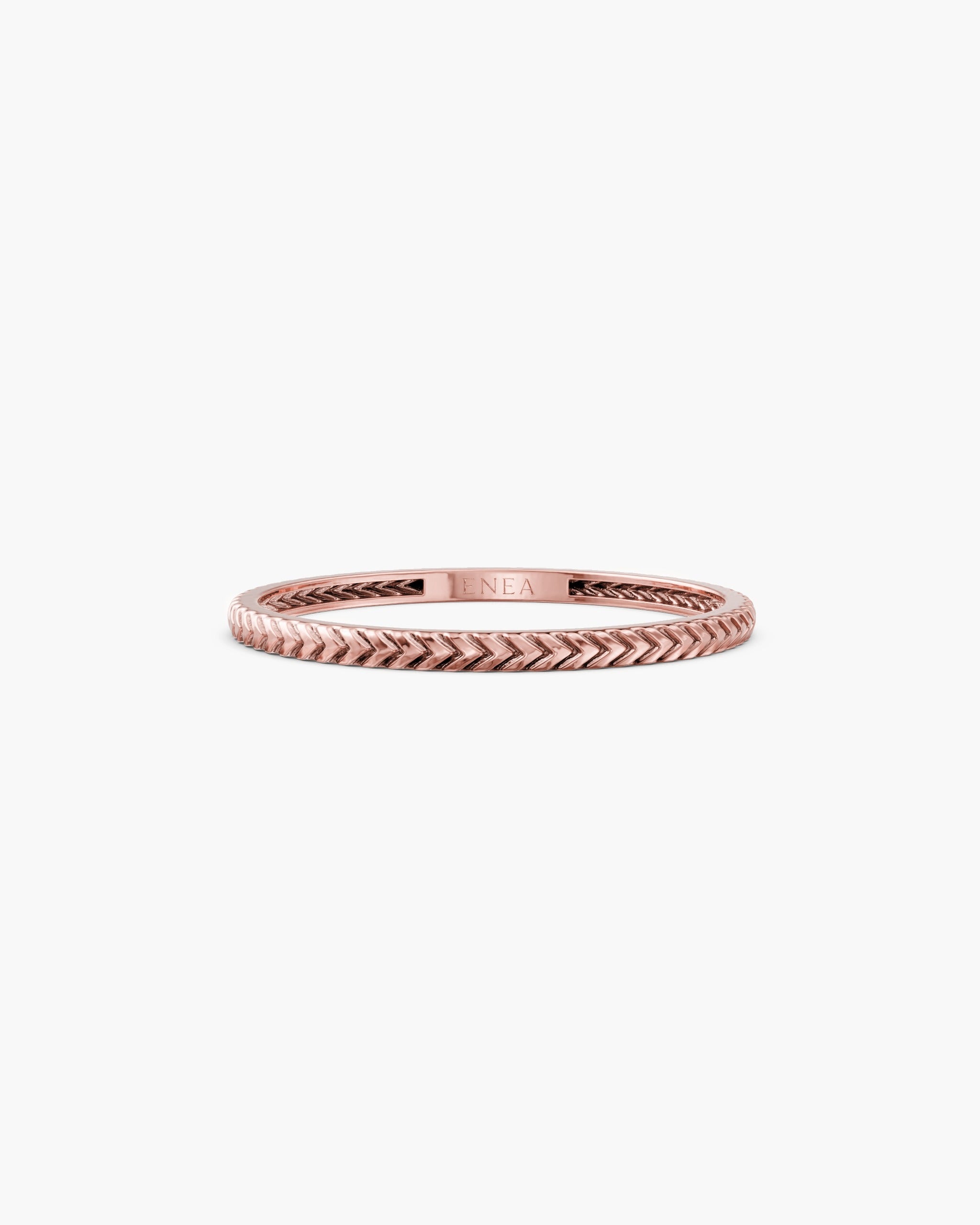 Lefkandi Chevron Ring in 14k rose gold, Fine 1.3mm width, front view, ENEA Studio