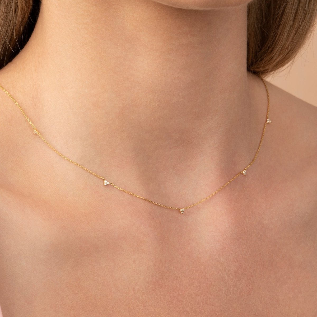 Trio Diamond Station Necklace - Narcissus