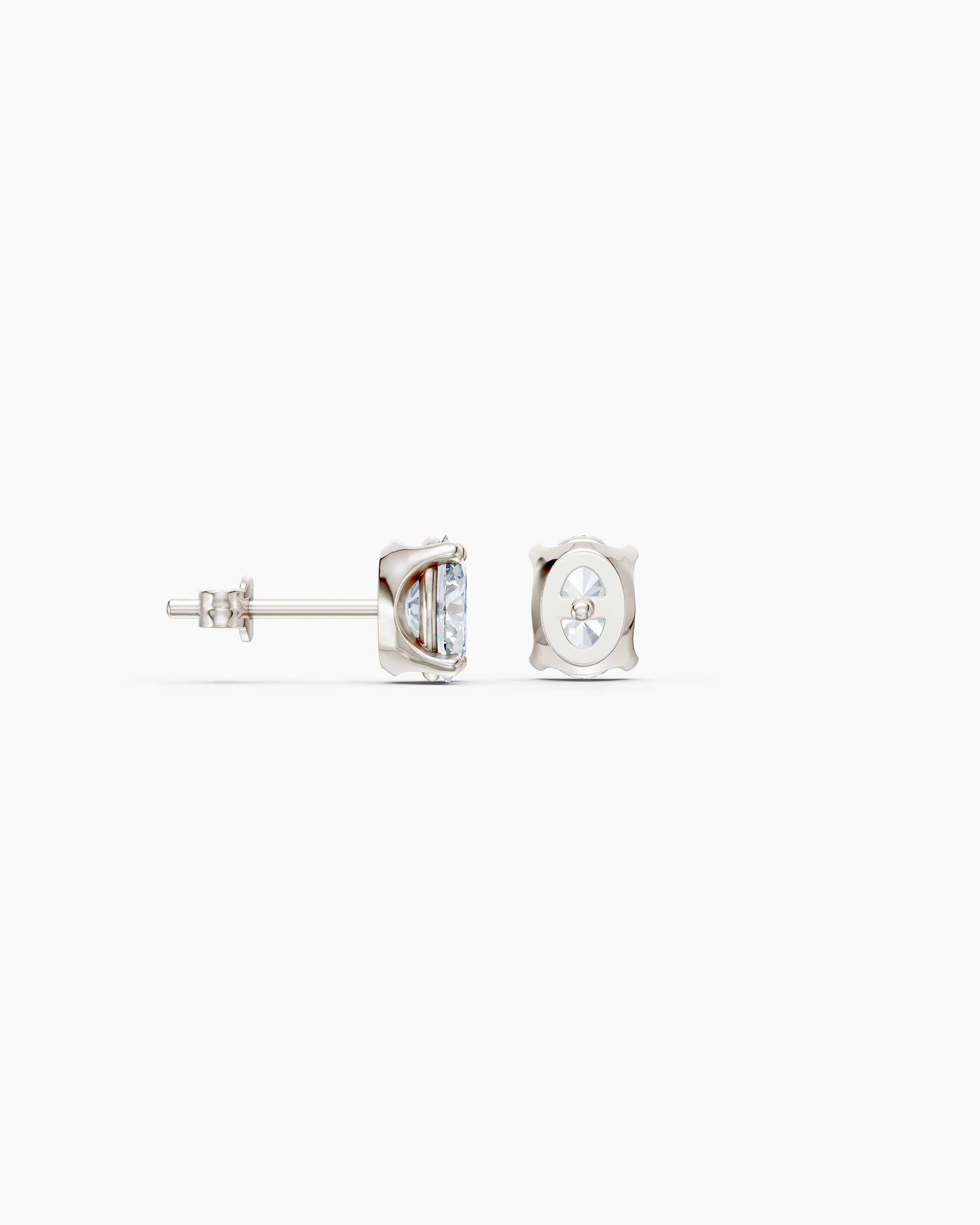 Back of the oval diamond stud in 14k white gold with open gallery and push back, ENEA Studio