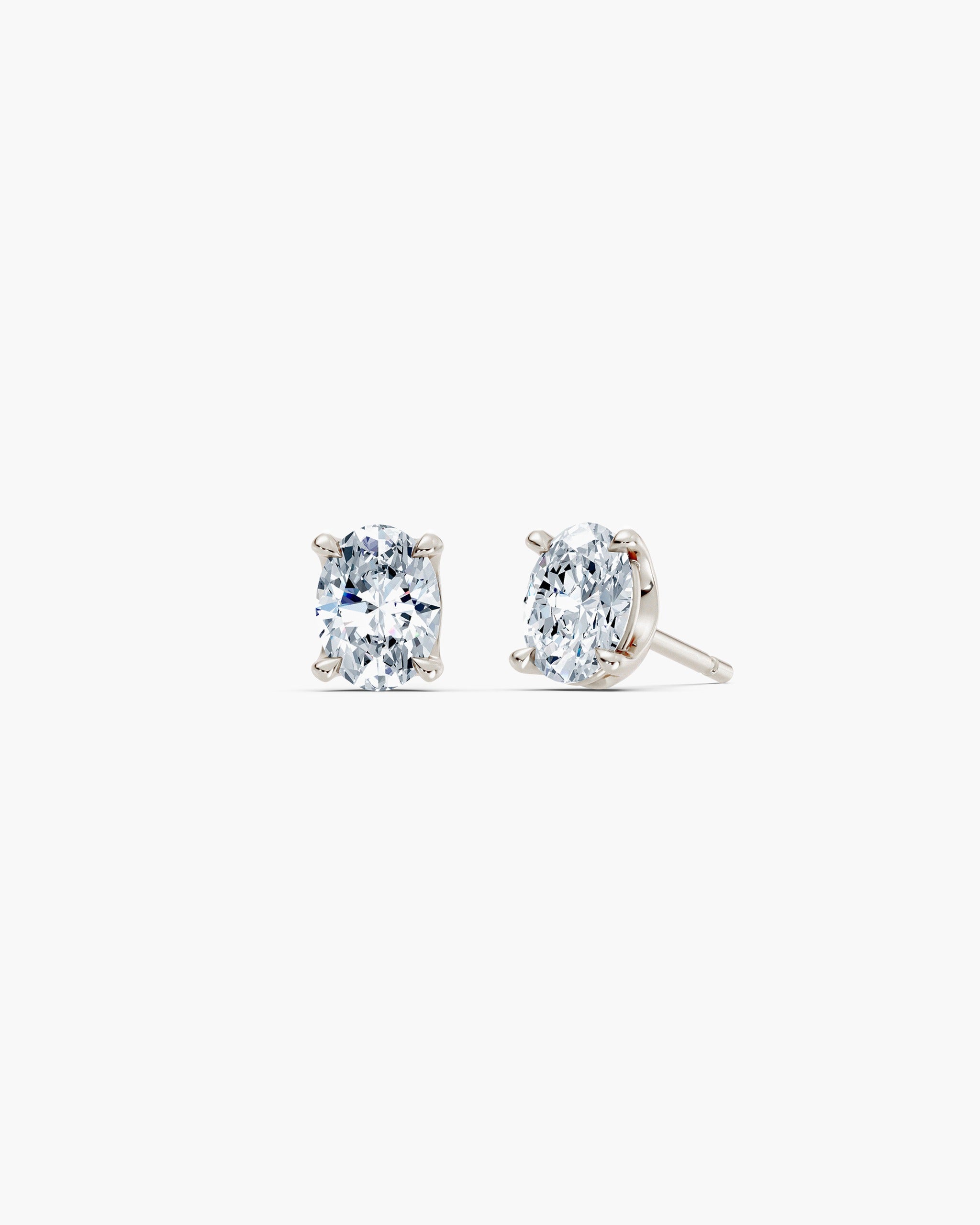 Oval lab diamond stud earrings in 14k white gold, 1.00 ct each, ENEA Studio