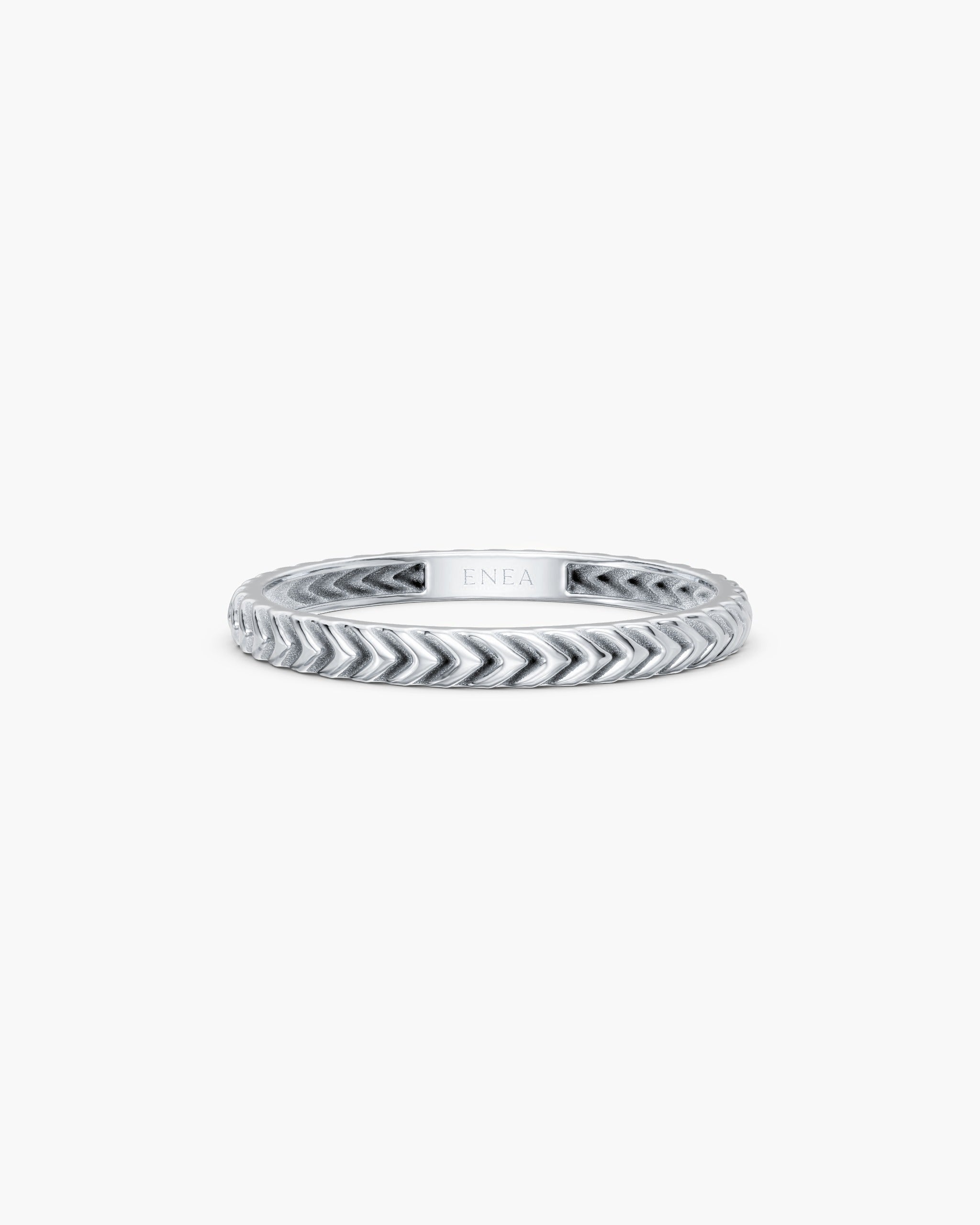 Lefkandi Chevron Ring in 14k white gold, Signature 2.0mm width, front view, ENEA Studio