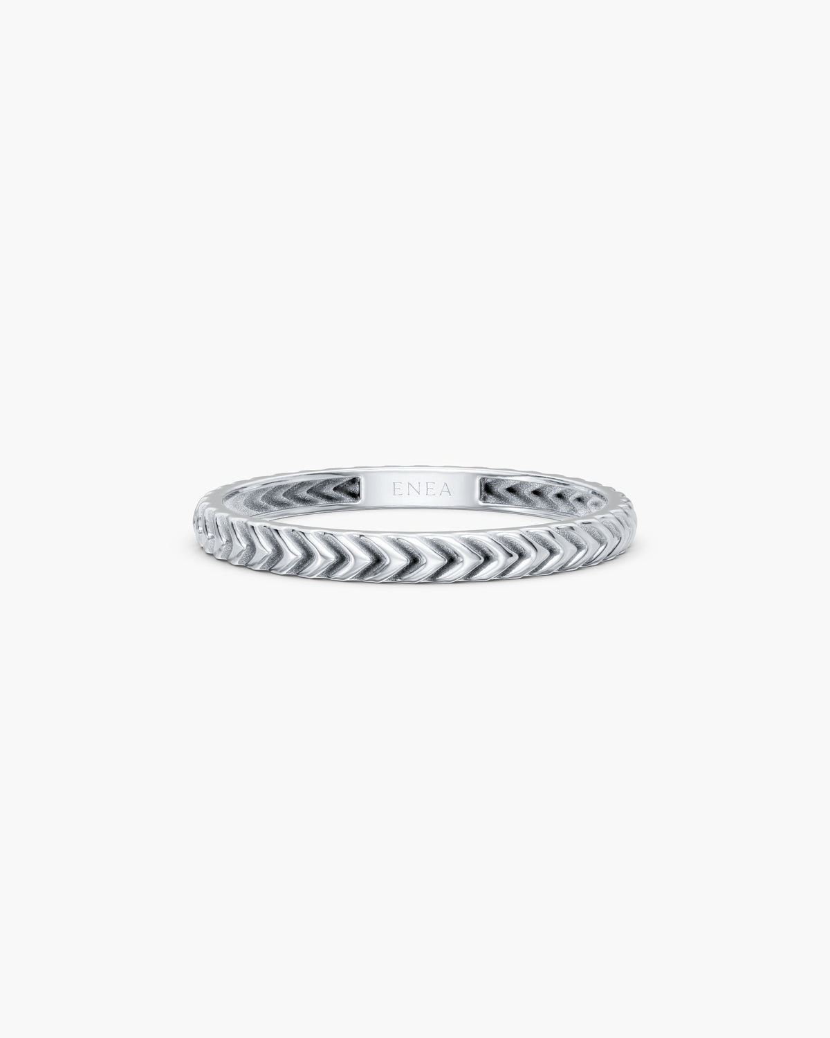Lefkandi Chevron Ring in 14k white gold, Signature 2.0mm width, front view, ENEA Studio