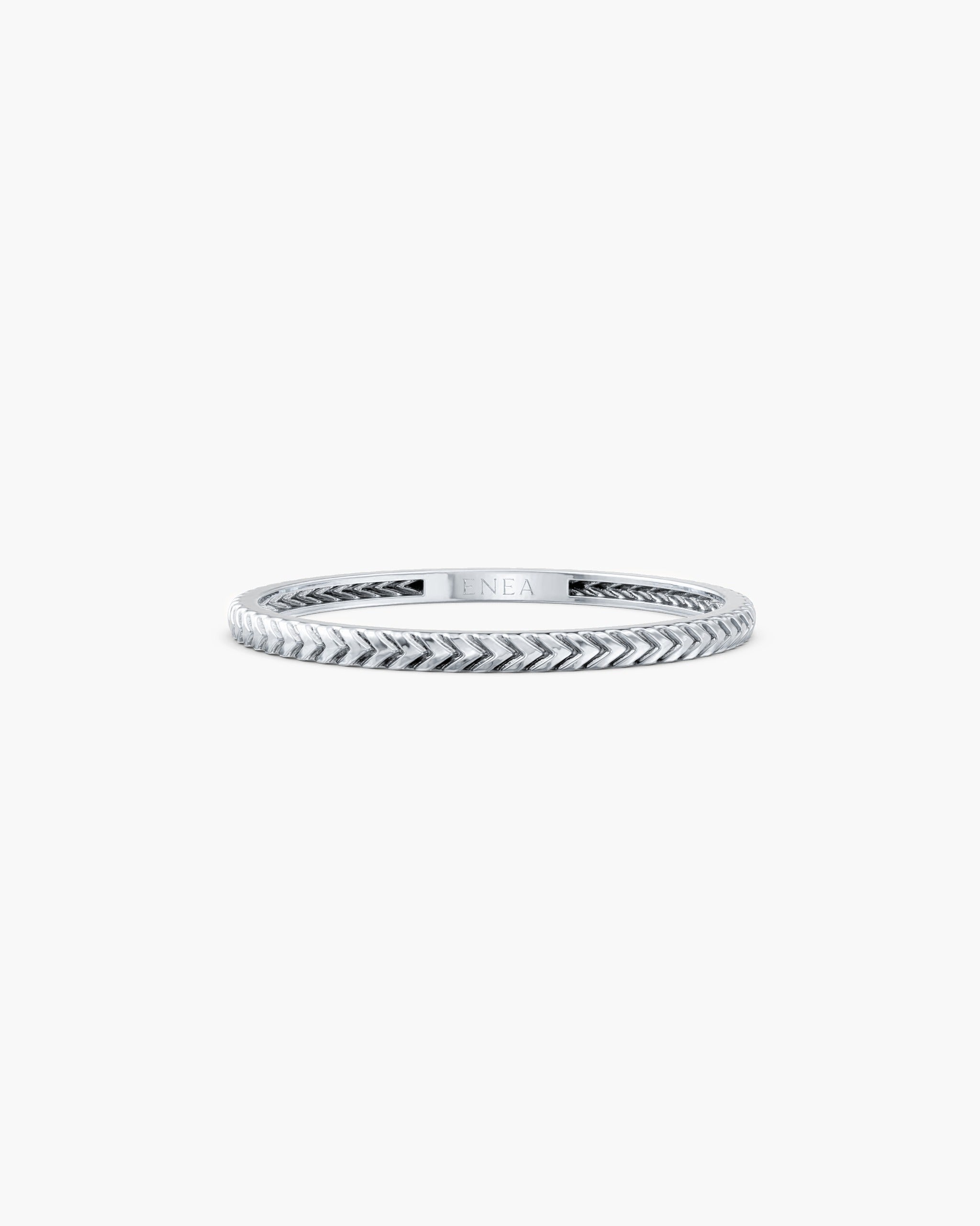 Lefkandi Chevron Ring in 14k white gold, Fine 1.3mm width, front view, ENEA Studio