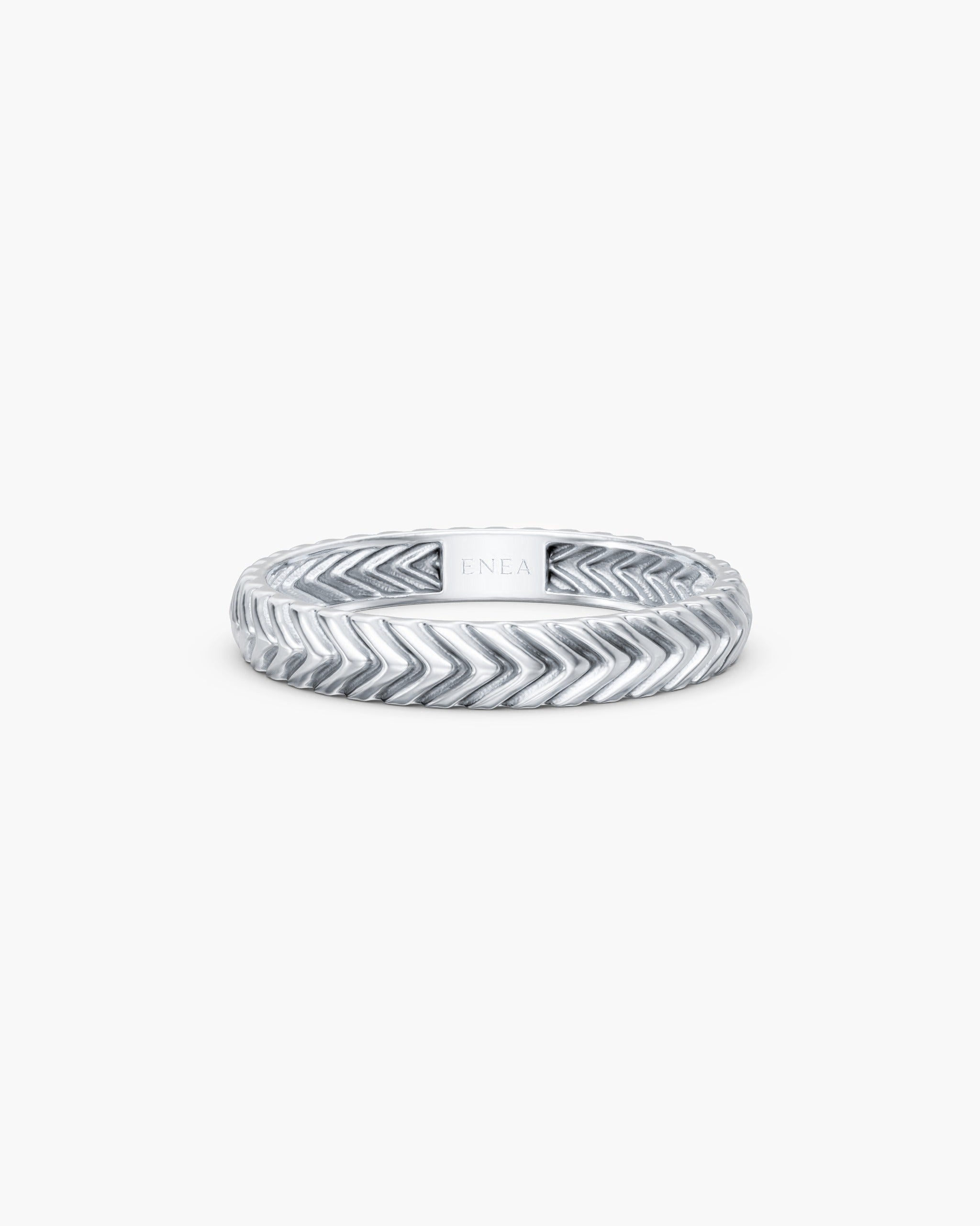 Lefkandi Chevron Ring in 14k white gold, Bold 3.0mm width, front view, ENEA Studio
