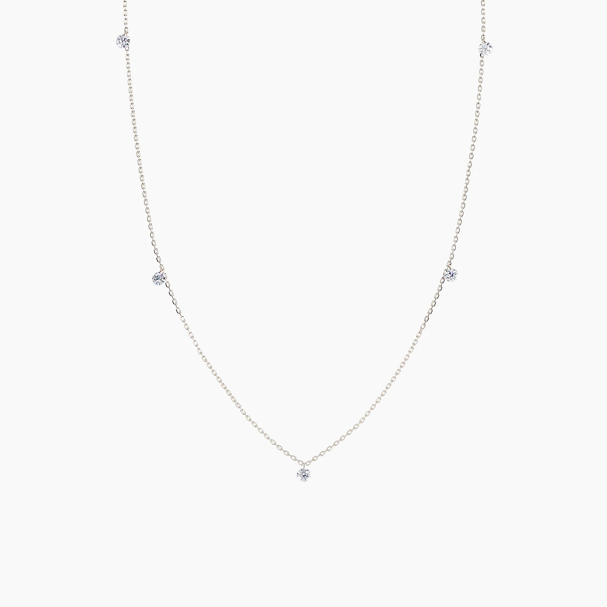 Drilled Diamond By The Yard Necklace in White Gold