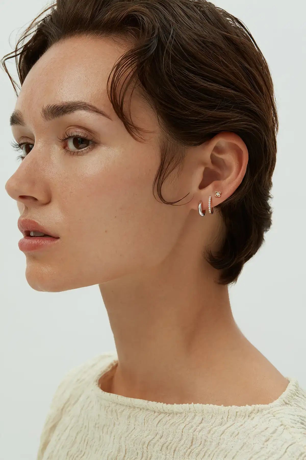 Petite Stud Hoop Earrings - White Gold (pair)