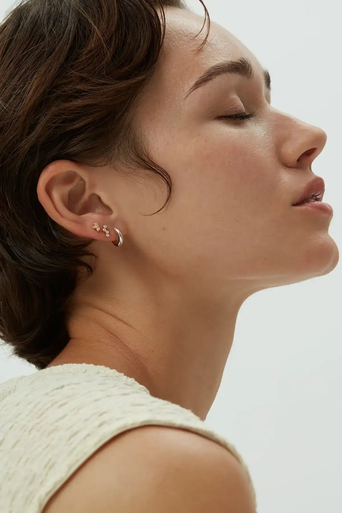 Petite Stud Hoop Earrings - White Gold (pair)