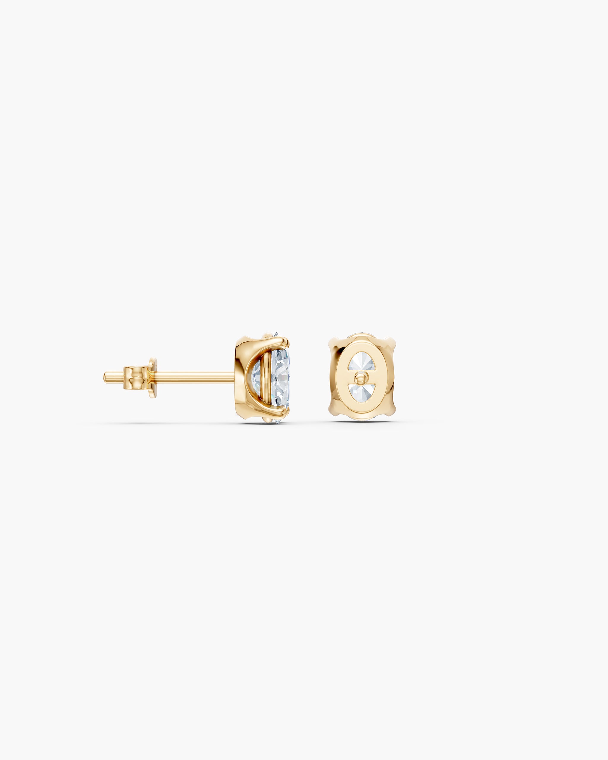 Back of the oval diamond stud in 14k yellow gold with open gallery and push back, ENEA Studio