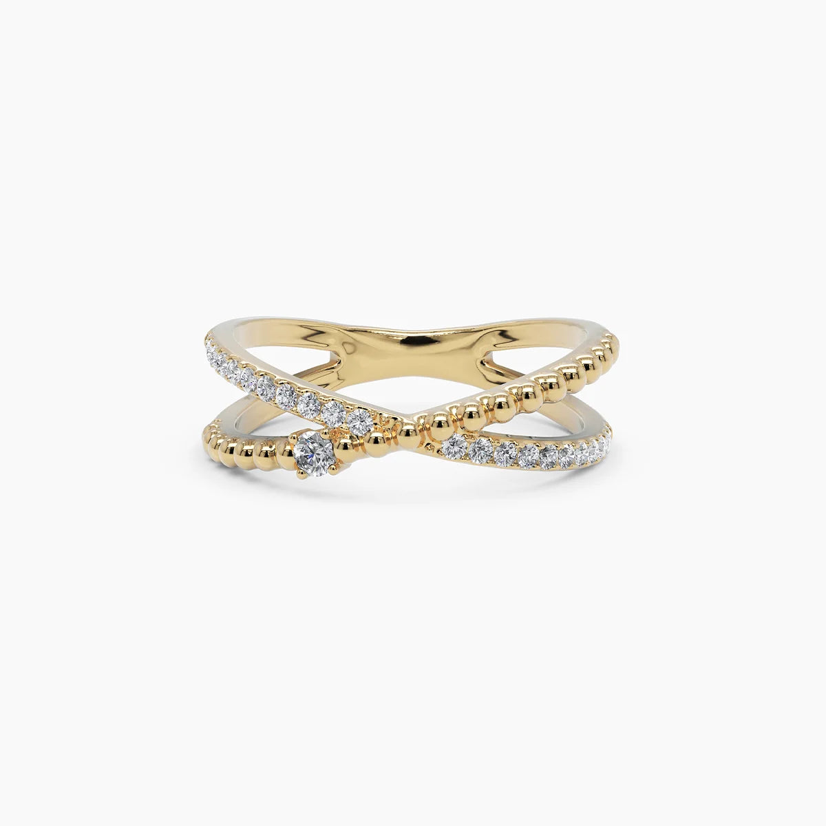 Diamond X Beaded Band in White Gold