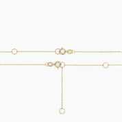 Detailed view of spring ring clasp and multiple extender options, ideal for adjustable sizing.

