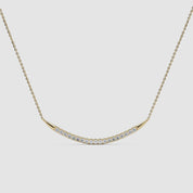 360 view of the yellow gold curved diamond bar pendant, showcasing the craftsmanship and setting.